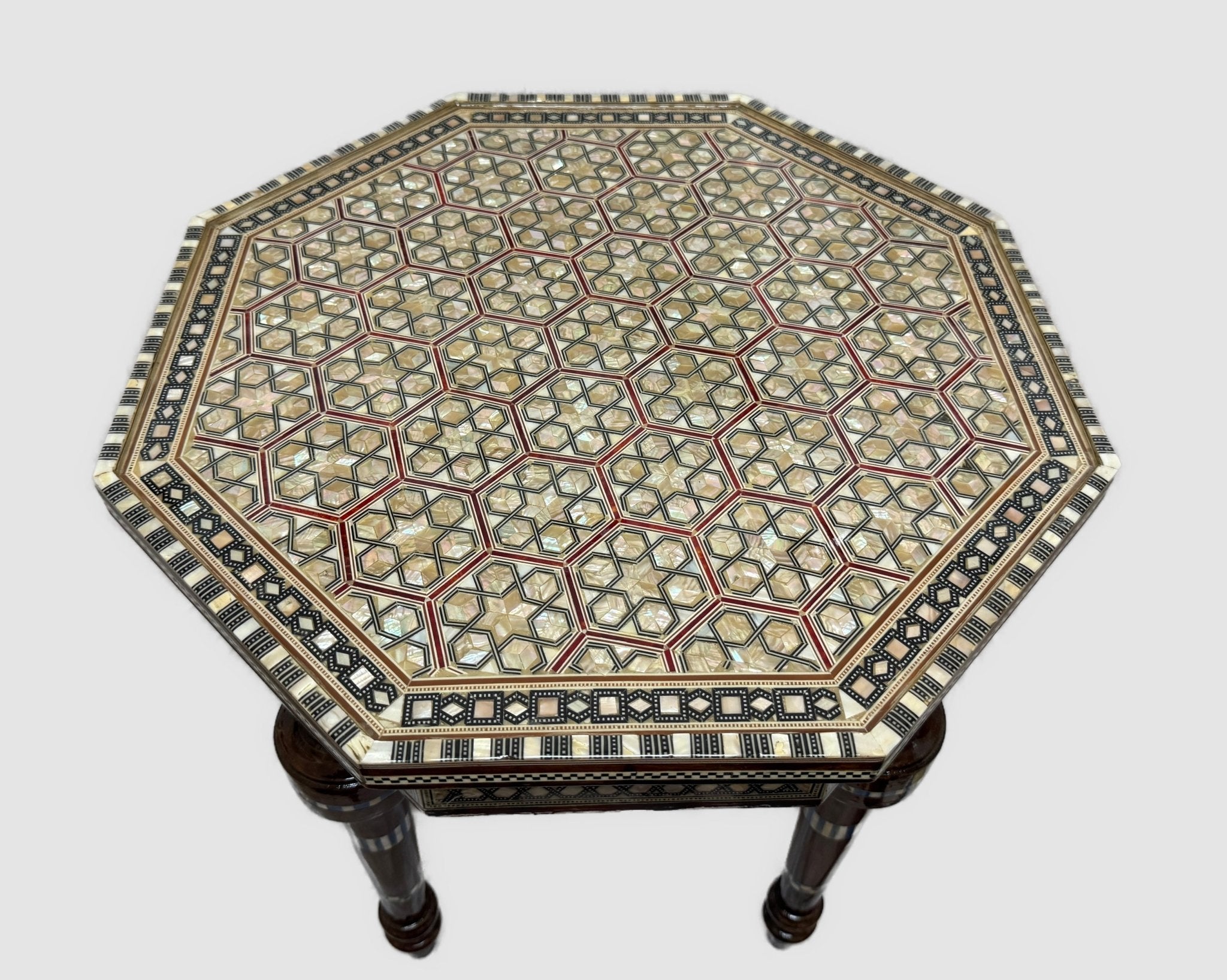 Handmade Mother of Pearl Inlay Round Side Table – 18” Wood Accent Table – Luxury Egyptian Artisan Furniture (Copy) - Laila Hand Made Gifts
