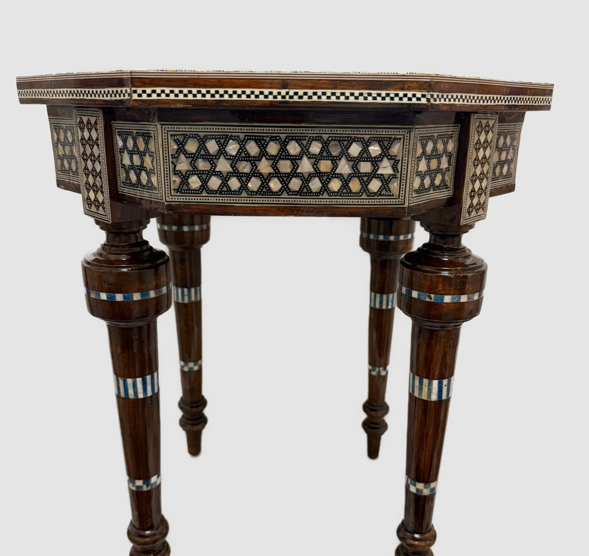 Handmade Mother of Pearl Inlay Round Side Table – 18” Wood Accent Table – Luxury Egyptian Artisan Furniture (Copy) - Laila Hand Made Gifts