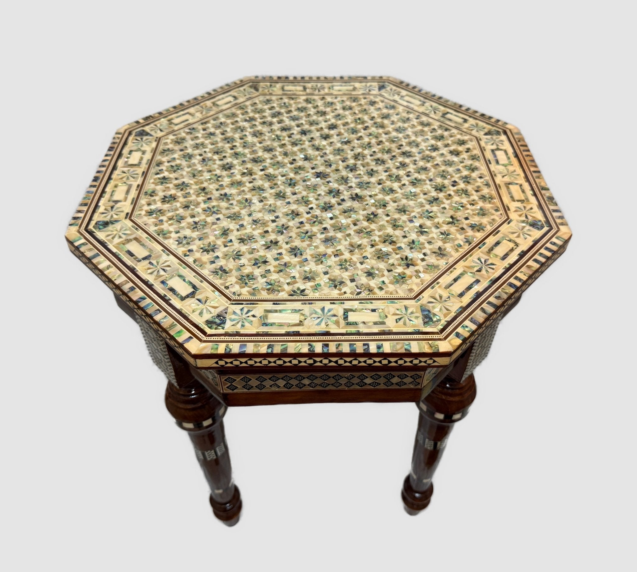 Handmade Wooden End Table Carving Wood Table Home Decor Mother of Pearl Inlay - Laila Hand Made Gifts