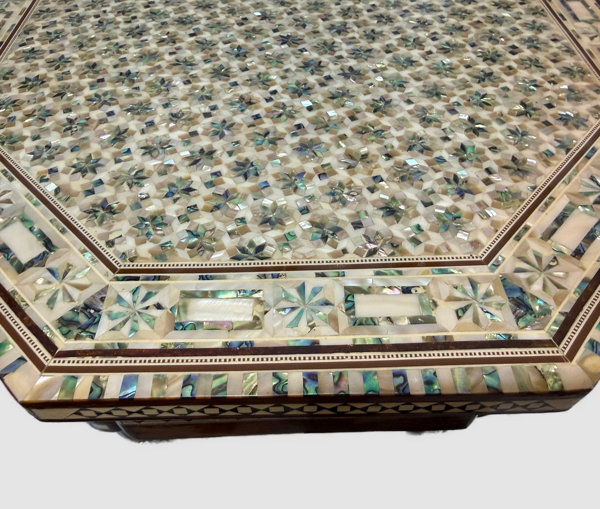 Handmade Wooden End Table Carving Wood Table Home Decor Mother of Pearl Inlay - Laila Hand Made Gifts