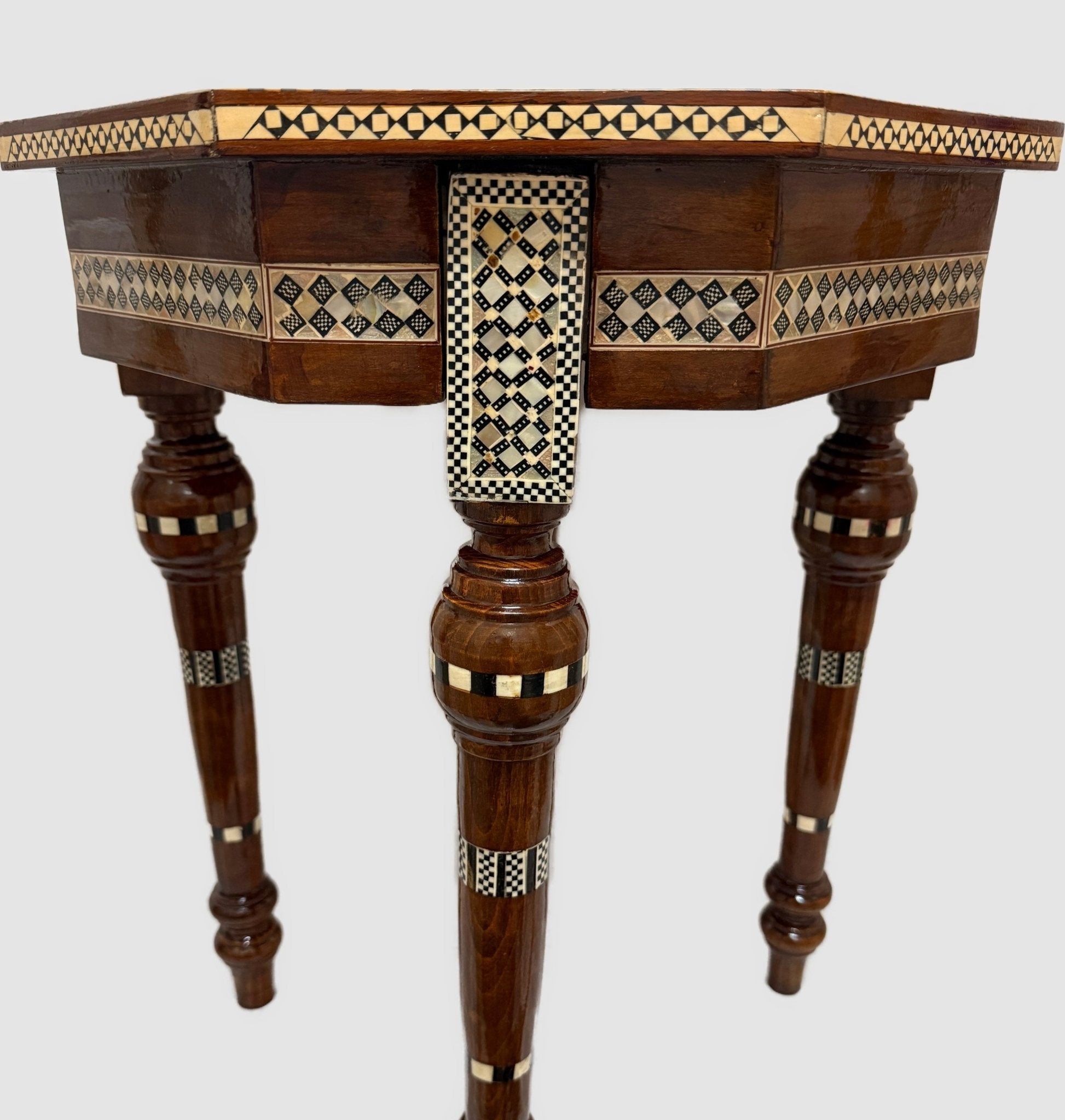 Handmade Wooden End Table Carving Wood Table Home Decor Mother of Pearl Inlay - Laila Hand Made Gifts