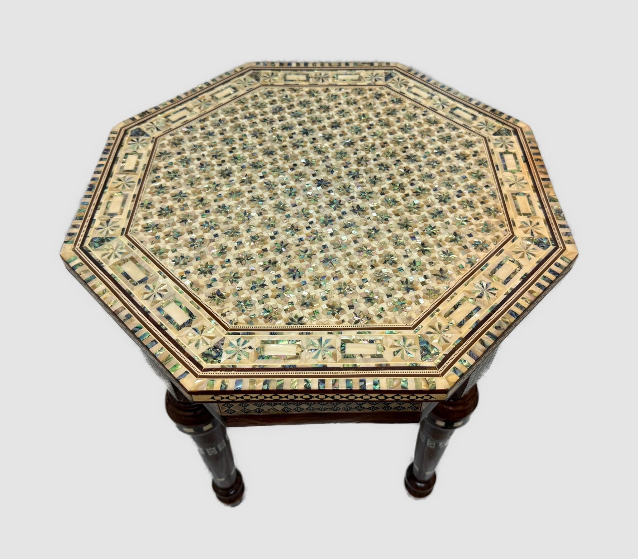 Handmade Wooden End Table Carving Wood Table Home Decor Mother of Pearl Inlay - Laila Hand Made Gifts