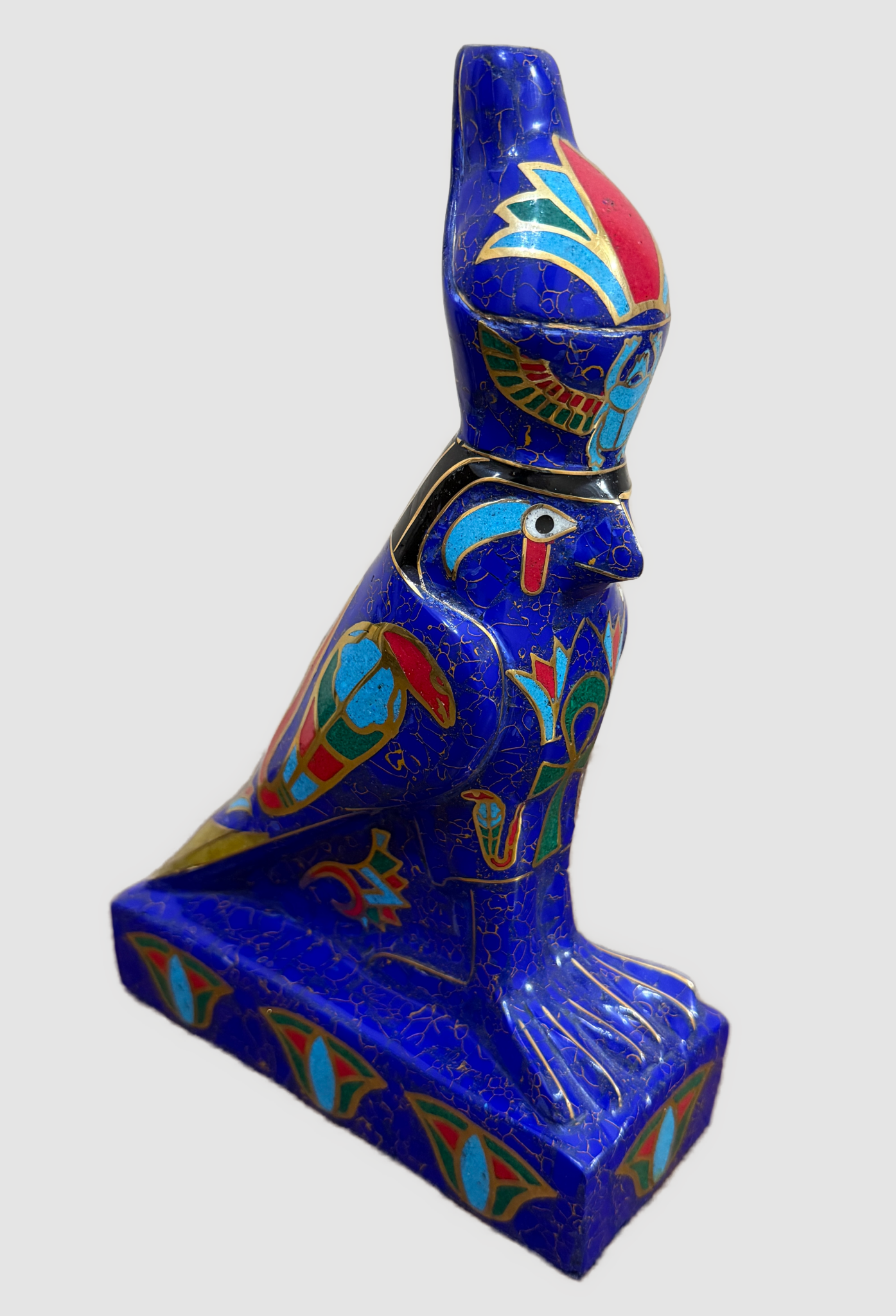 Handmade Egyptian Horus Falcon Statue Inlaid with Lapis Lazuli, Turquoise & Malachite – 12” Ancient Egyptian Art - Laila Hand Made Gifts