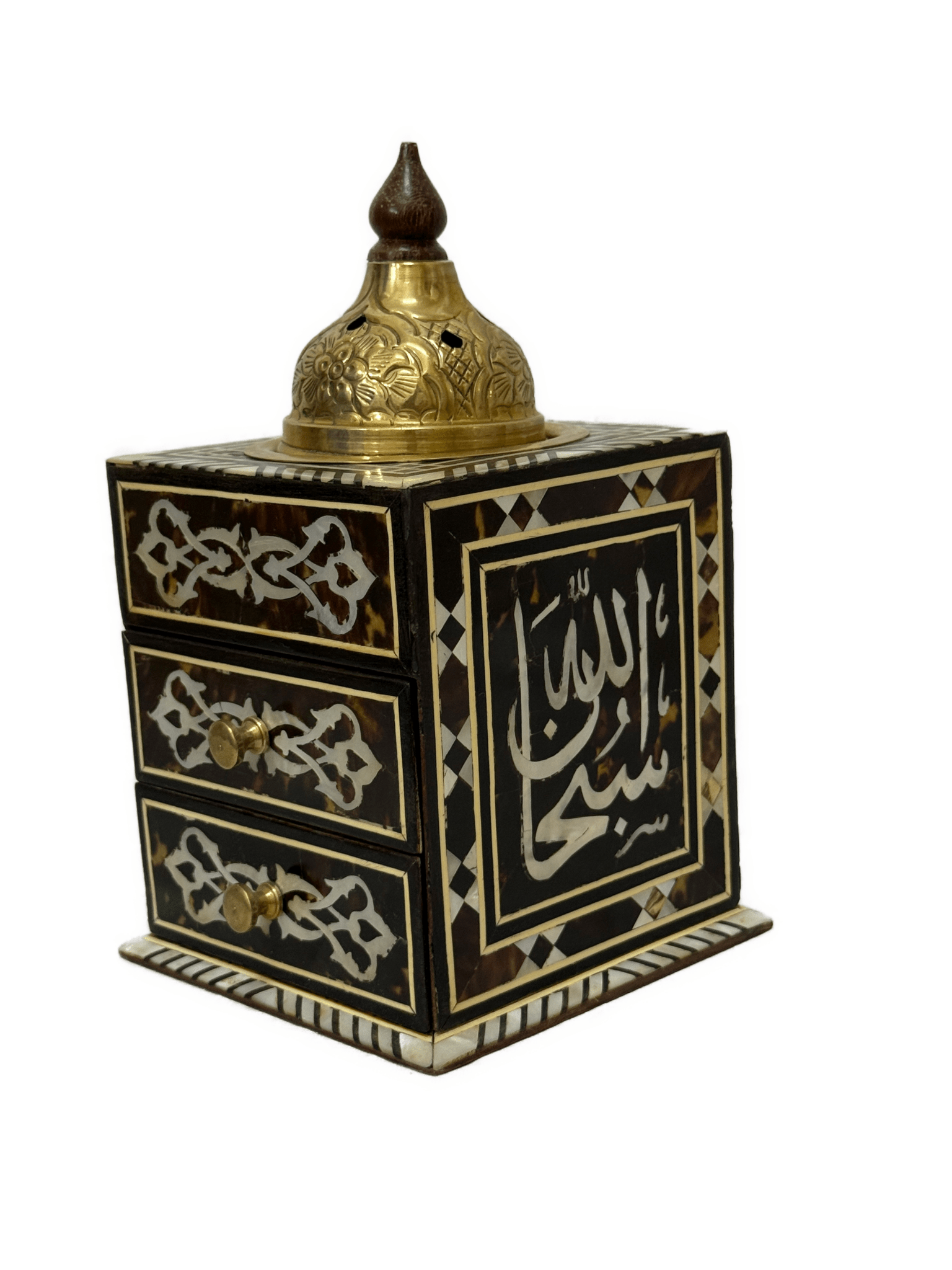 Handmade Wooden Incense Burner with Drawers & Brass Lid - Laila Hand Made Gifts