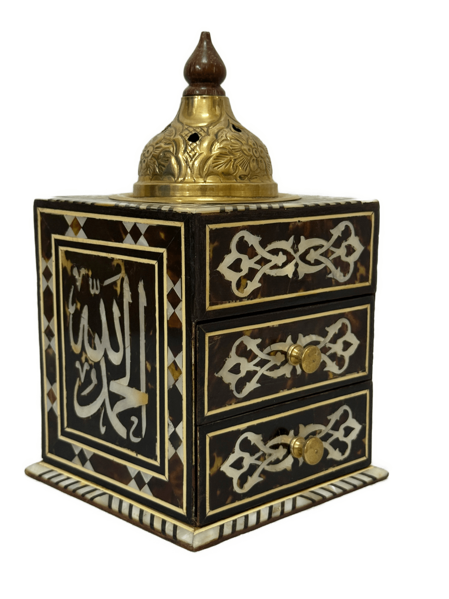 Handmade Wooden Incense Burner with Drawers & Brass Lid - Laila Hand Made Gifts