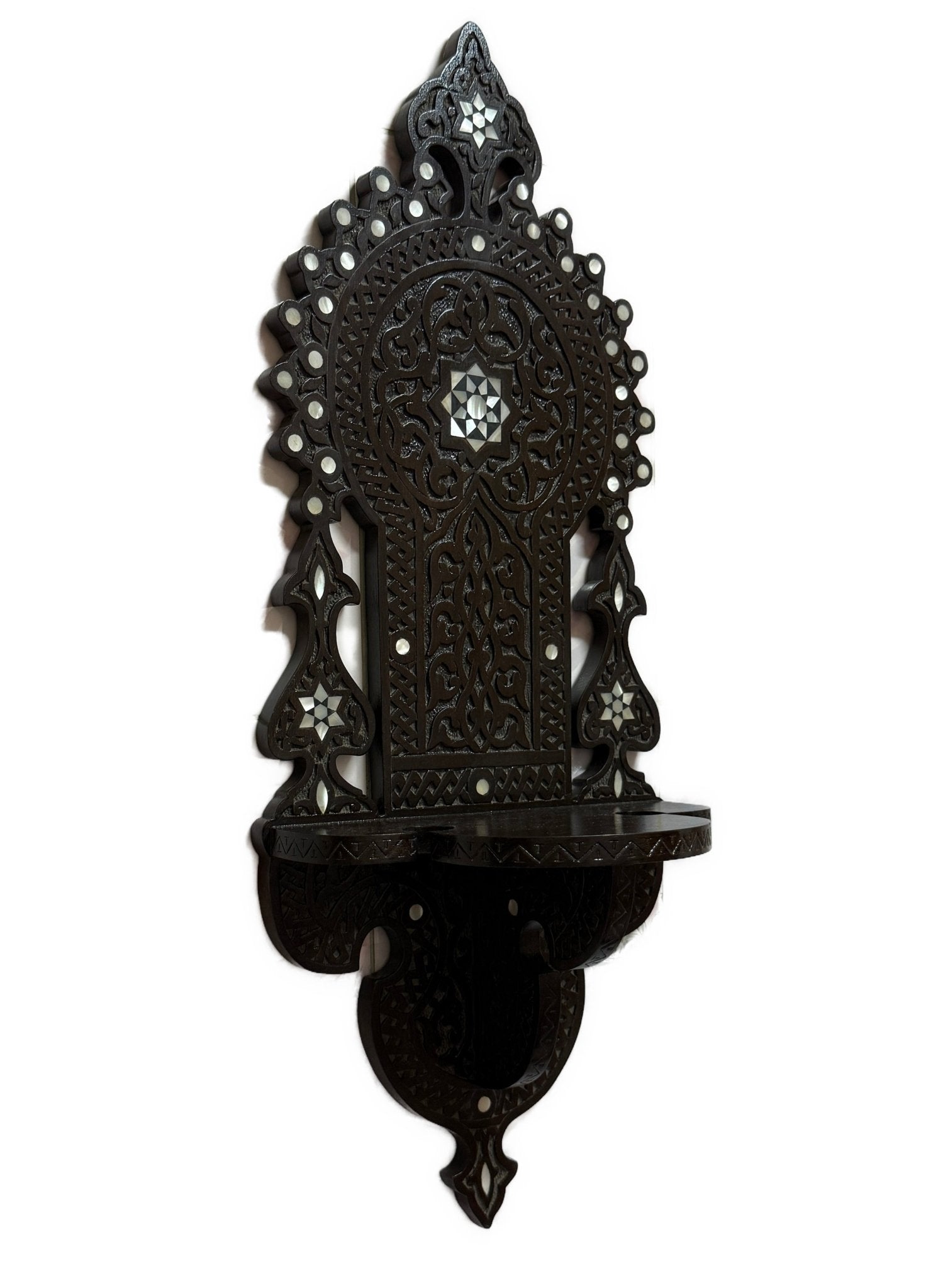 Handmade Wooden Wall Shelf with Mother of Pearl Inlay - Laila Hand Made Gifts