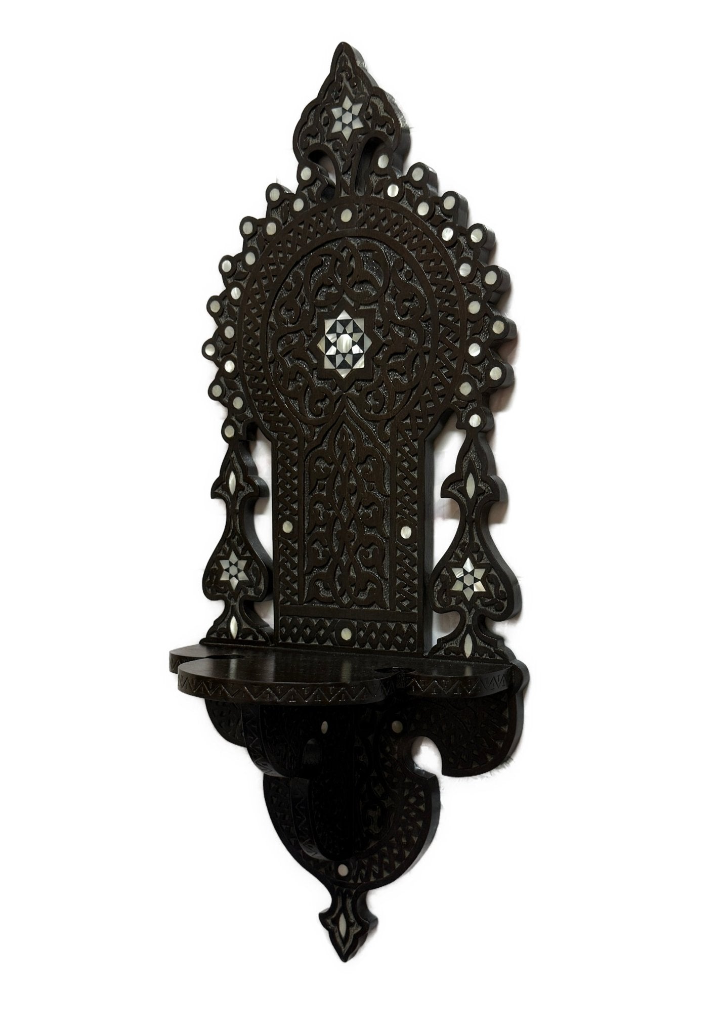 Handmade Wooden Wall Shelf with Mother of Pearl Inlay - Laila Hand Made Gifts