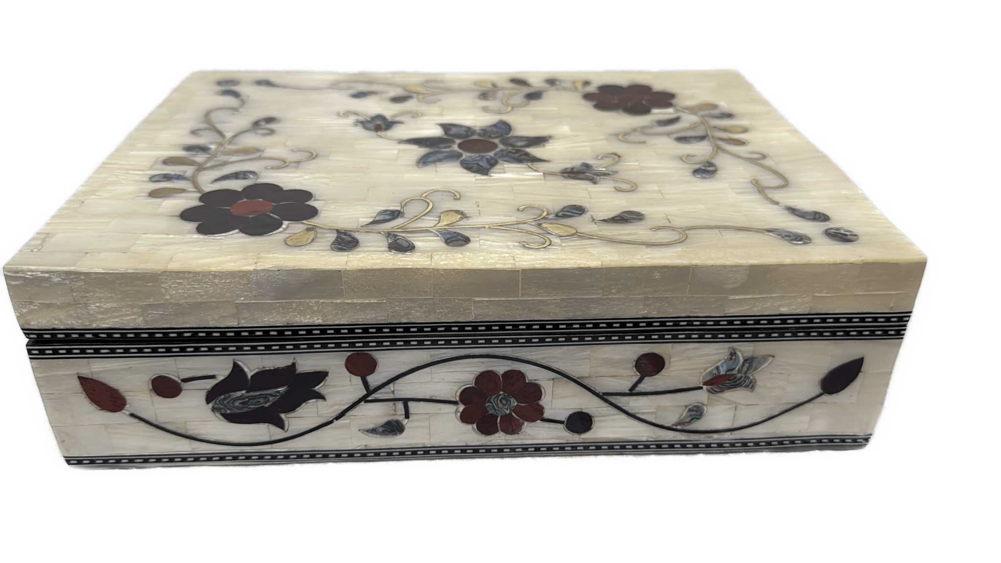 Handmade Mother of Pearl Jewelry Box Floral Inlay Wood Case - Laila Hand Made Gifts