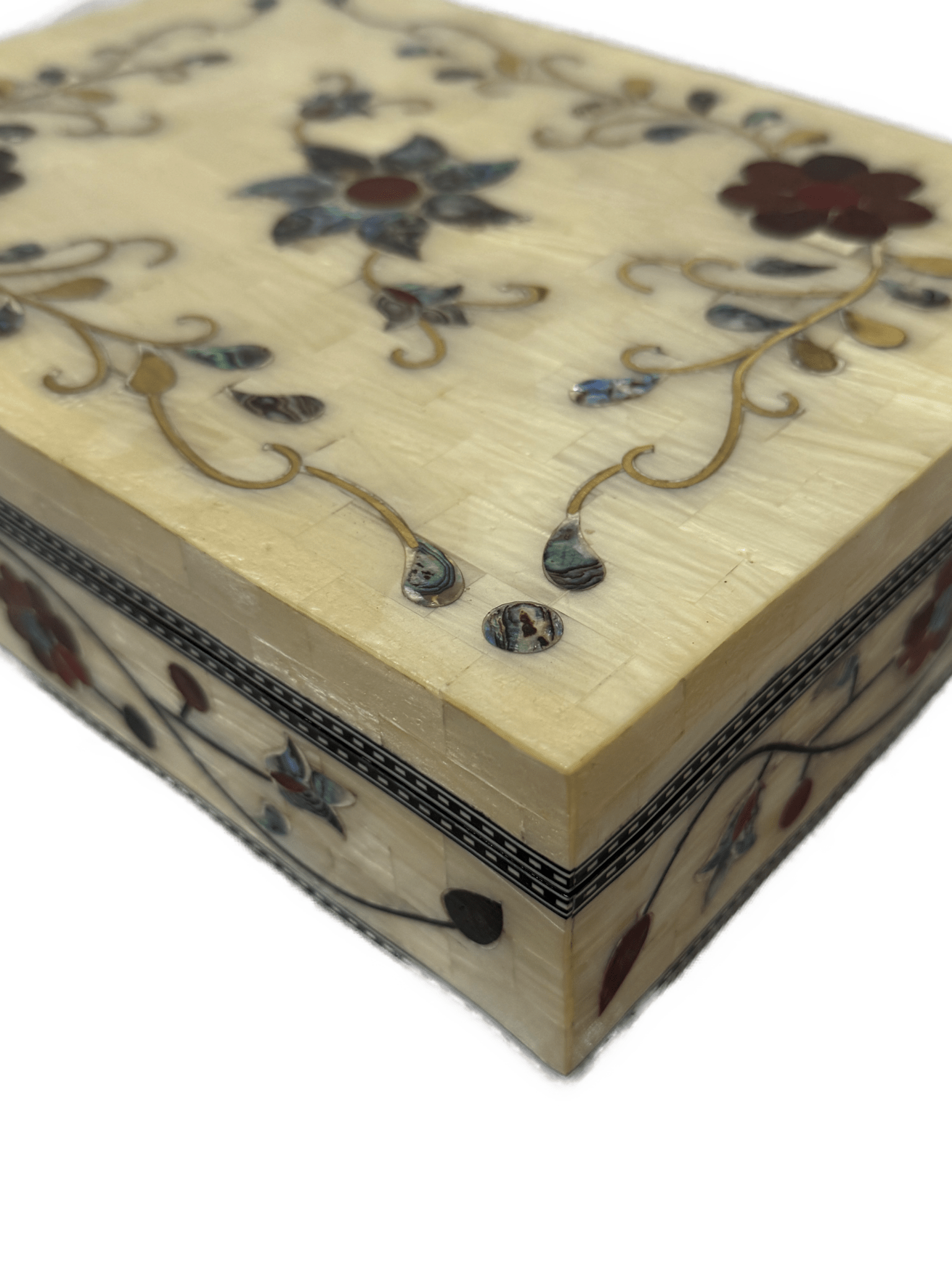 Handmade Mother of Pearl Jewelry Box Floral Inlay Wood Case - Laila Hand Made Gifts