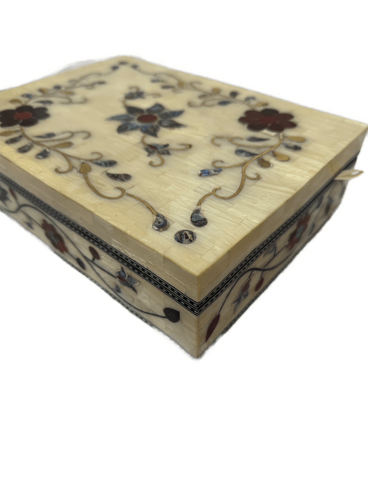 Handmade Mother of Pearl Jewelry Box Floral Inlay Wood Case - Laila Hand Made Gifts