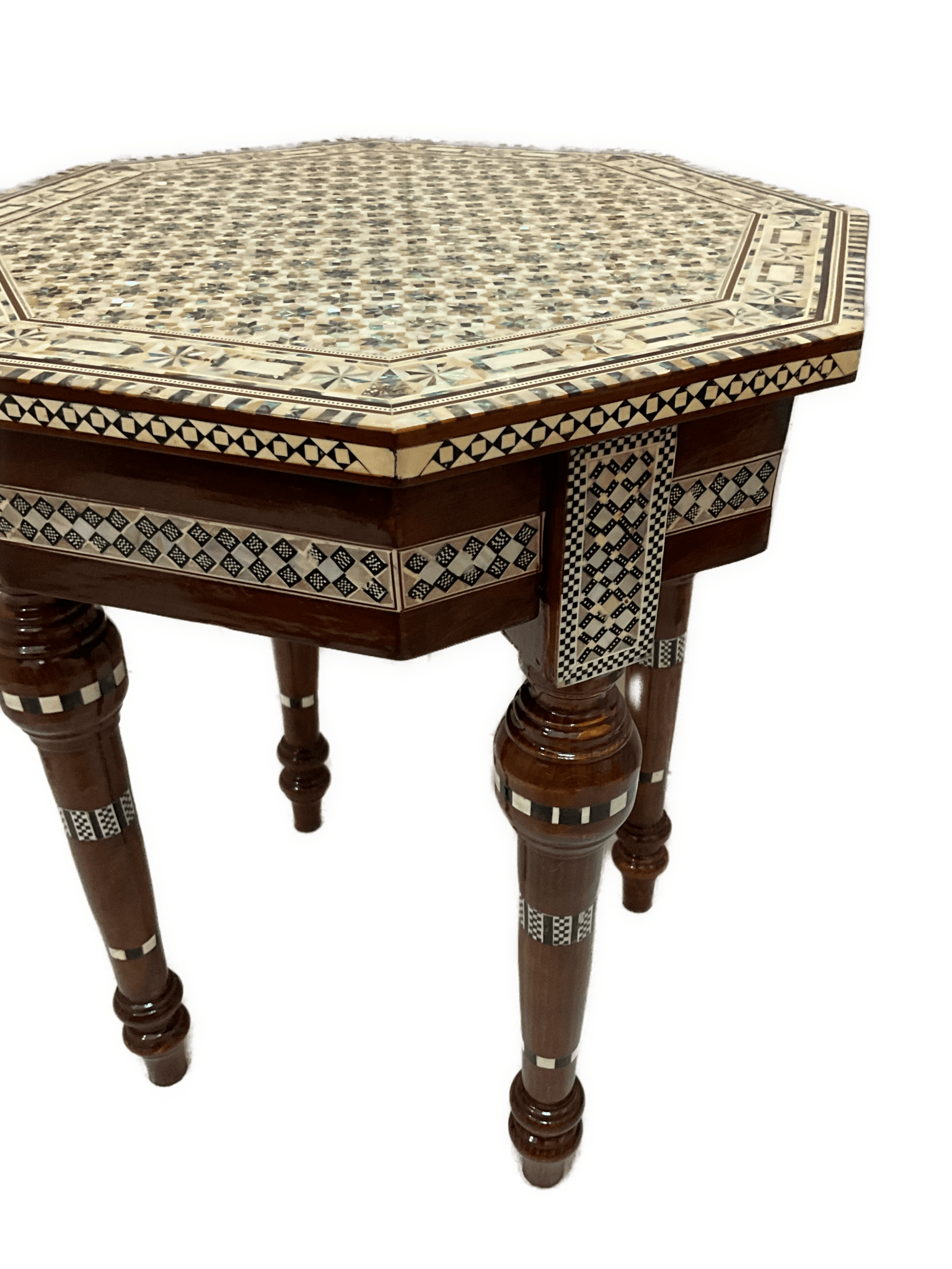 Handmade Mother of Pearl Octagonal Wood End Table Decor - Laila Hand Made Gifts
