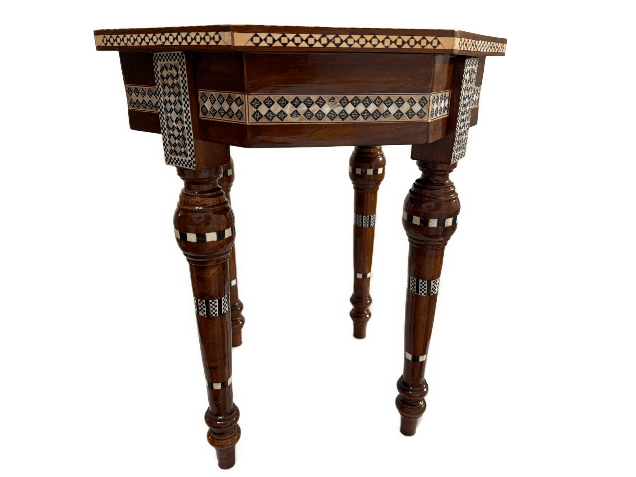 Handmade Mother of Pearl Octagonal Wood End Table Decor - Laila Hand Made Gifts