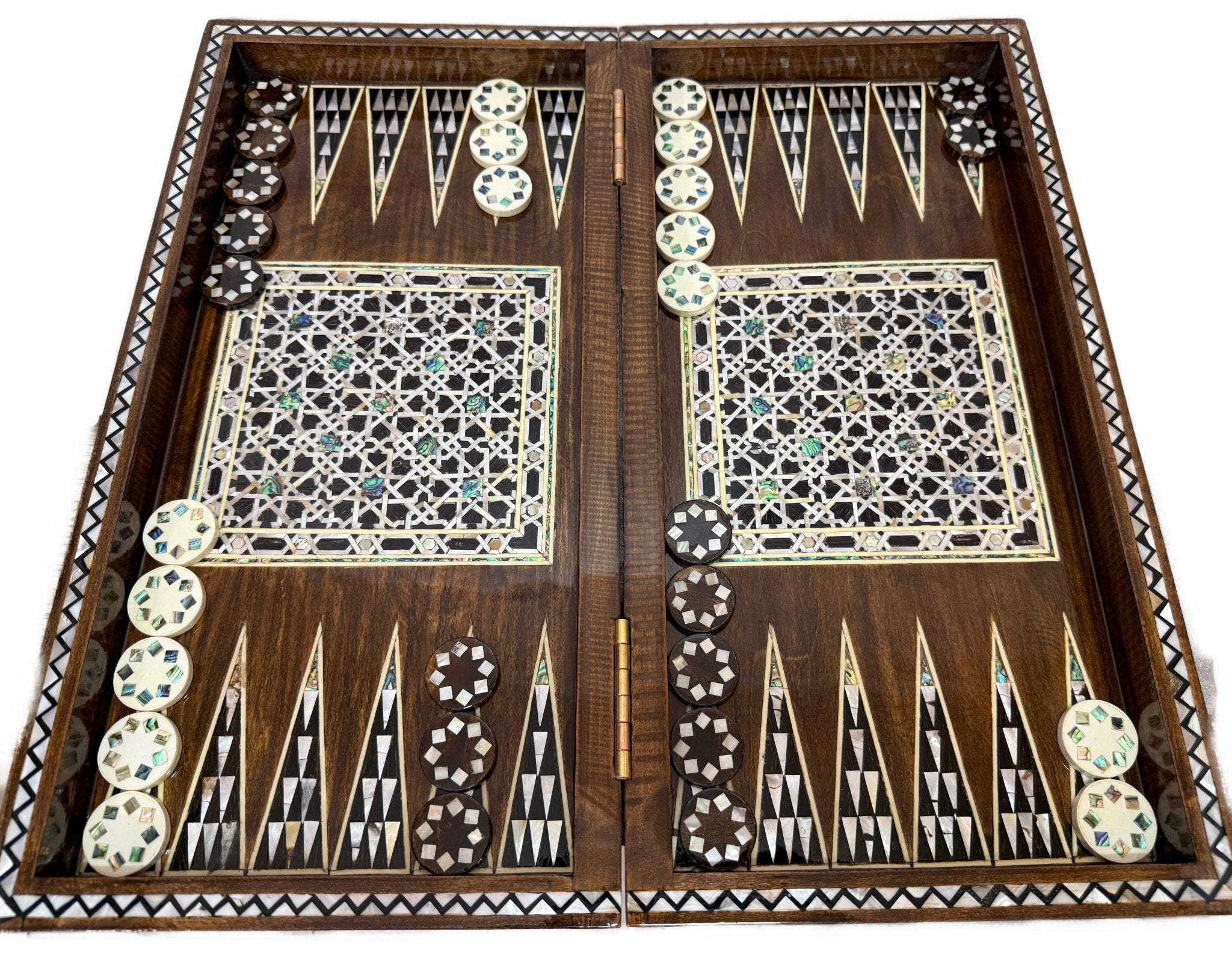 Handmade Mother of Pearl Backgammon & Chess Board 21” Wooden Game Set - Laila Hand Made Gifts