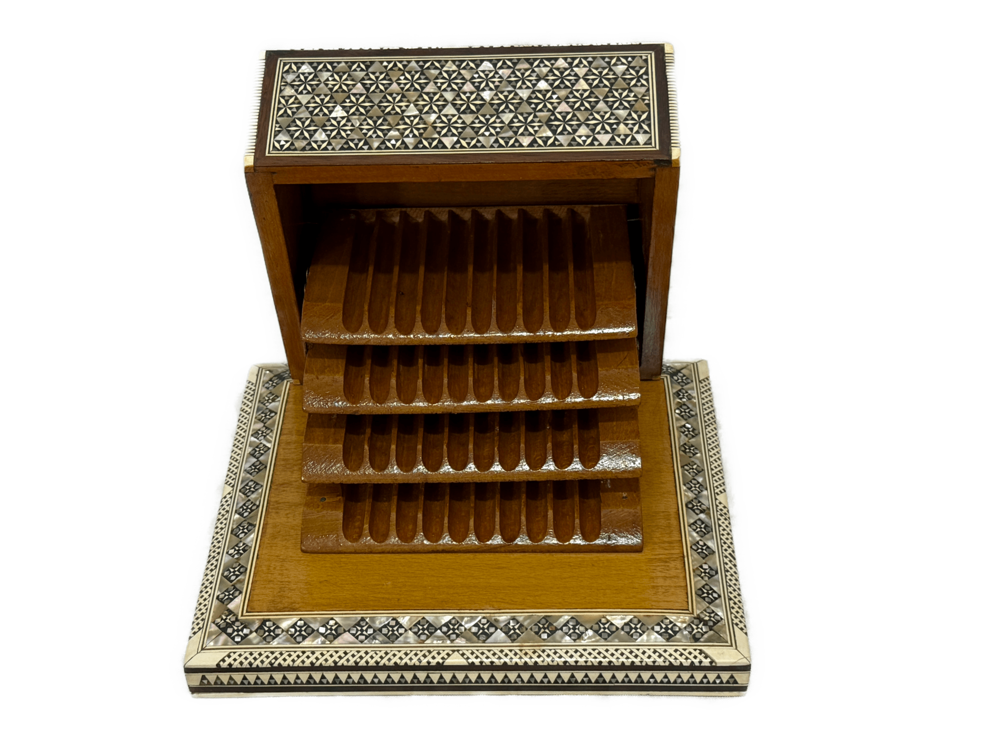 Luxury Mother of Pearl Inlaid Wooden Cigarette Box for 40 Cigars - Laila Hand Made Gifts