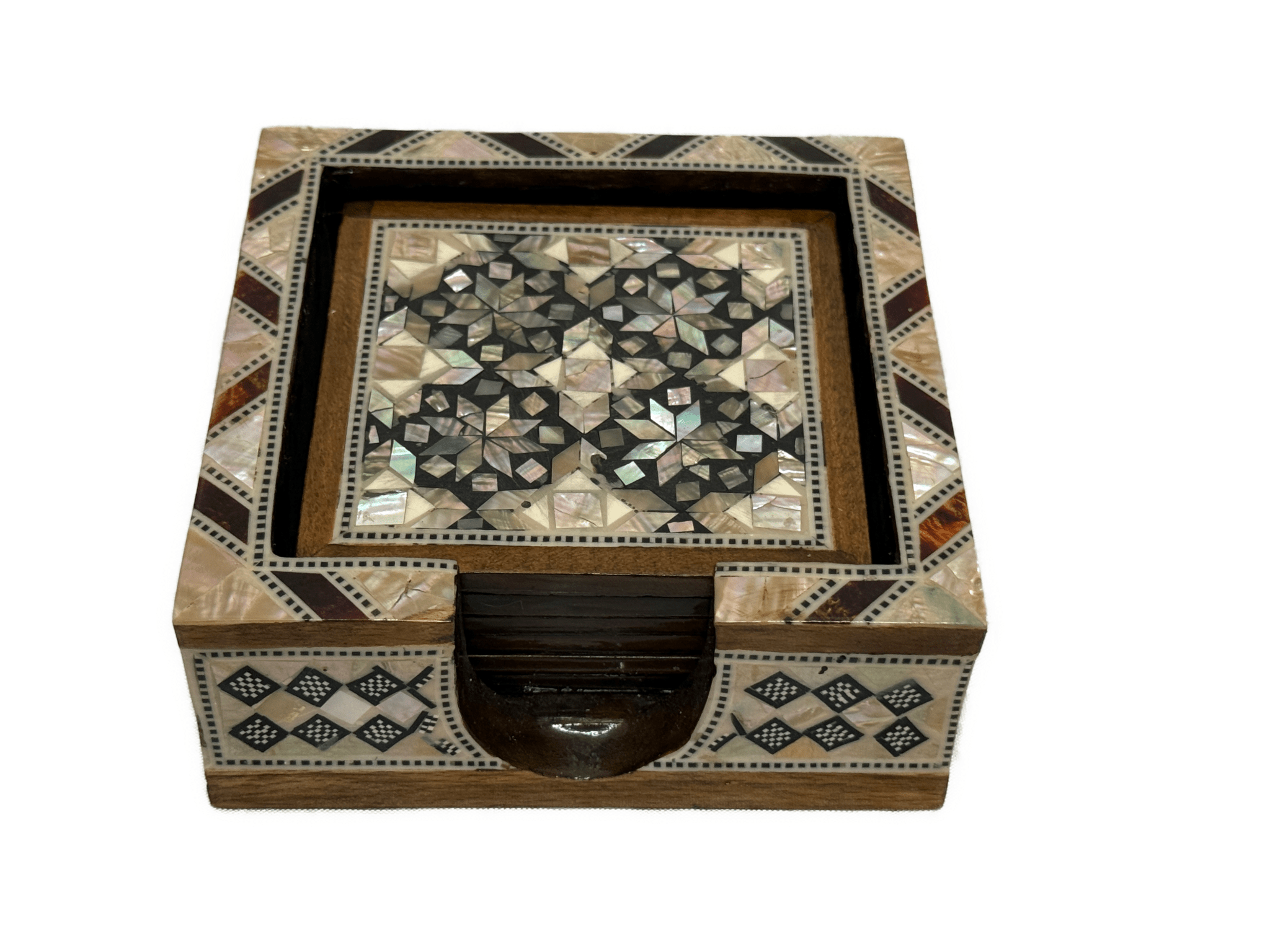 Handmade Mother of Pearl Wooden Coaster Set with Storage Box - Laila Hand Made Gifts