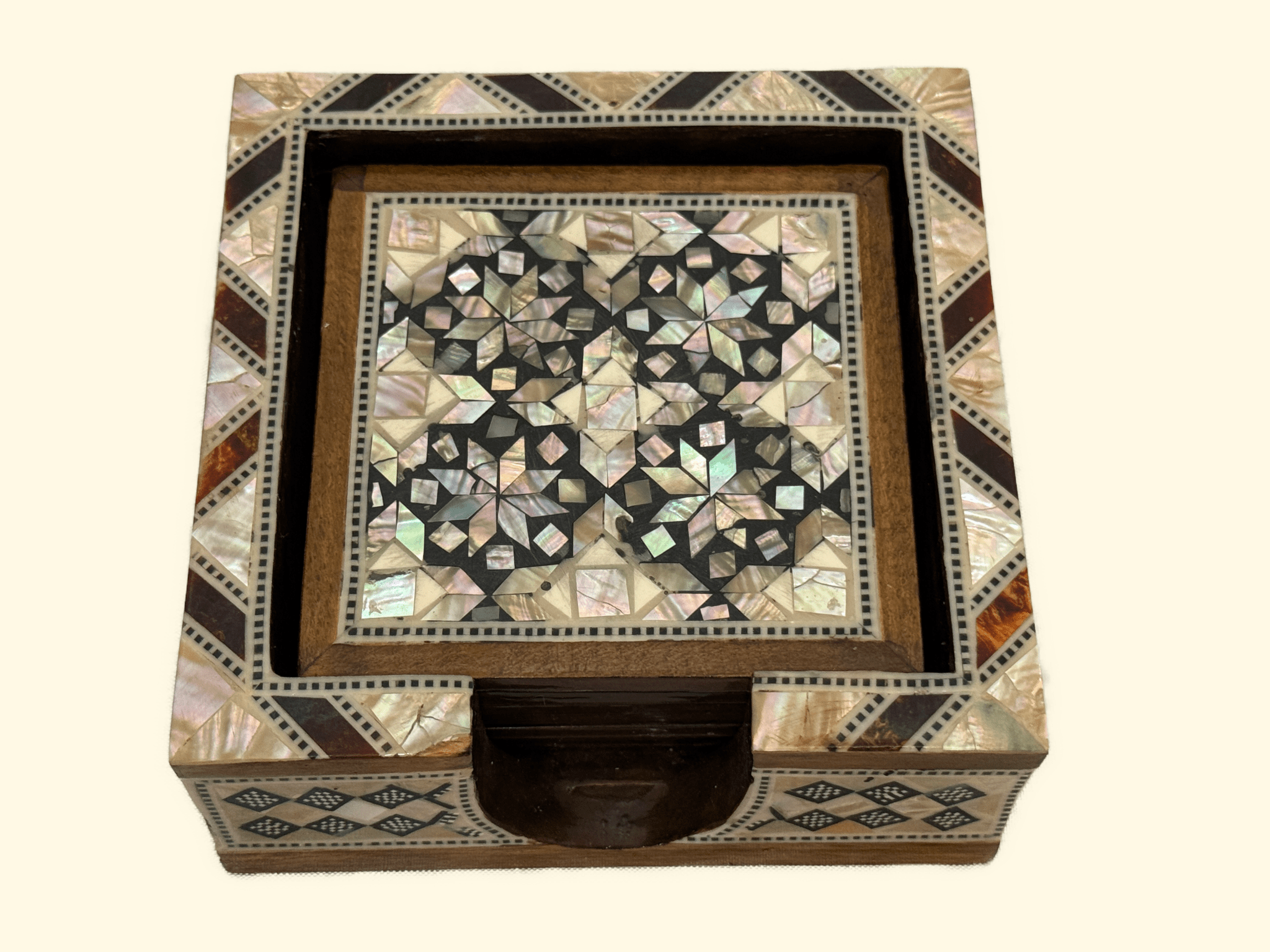 Handmade Mother of Pearl Wooden Coaster Set with Storage Box - Laila Hand Made Gifts