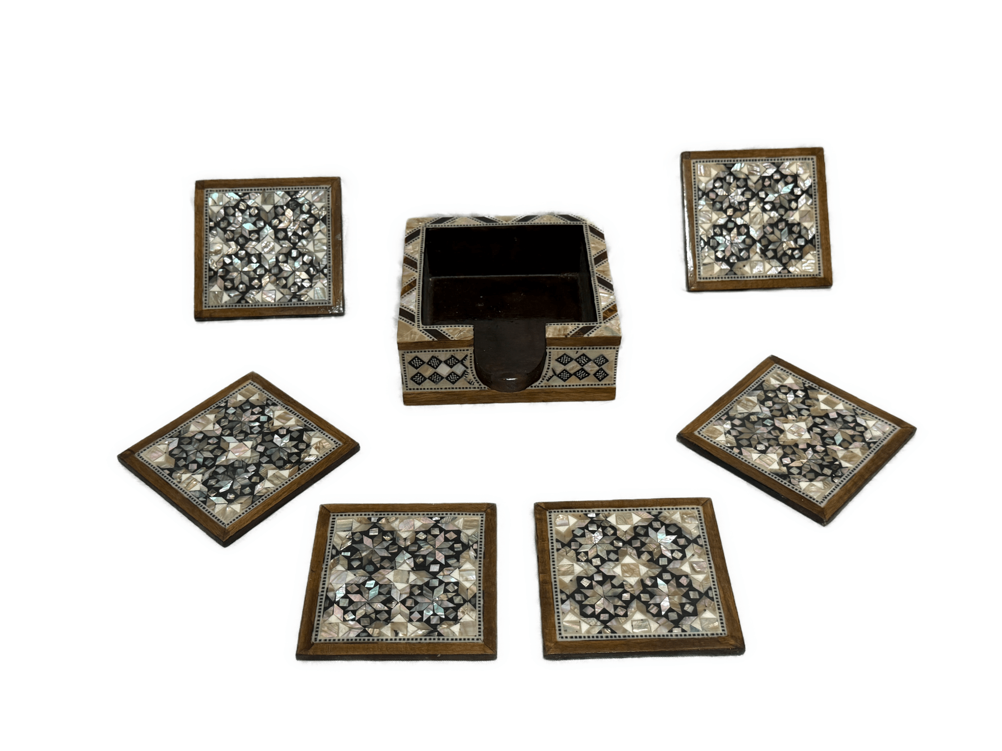 Handmade Mother of Pearl Wooden Coaster Set with Storage Box - Laila Hand Made Gifts