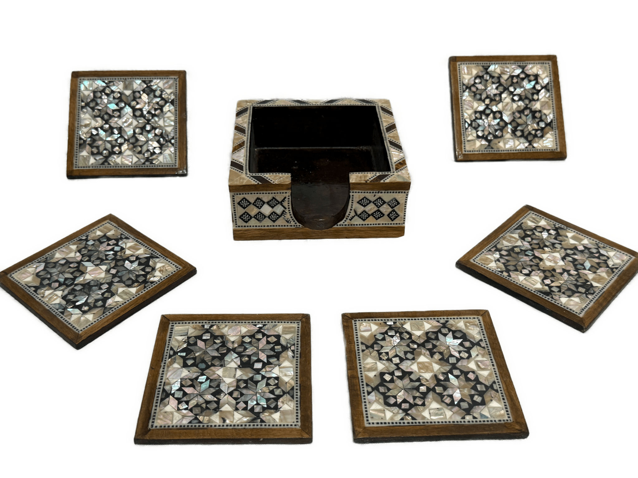 Handmade Mother of Pearl Wooden Coaster Set with Storage Box - Laila Hand Made Gifts