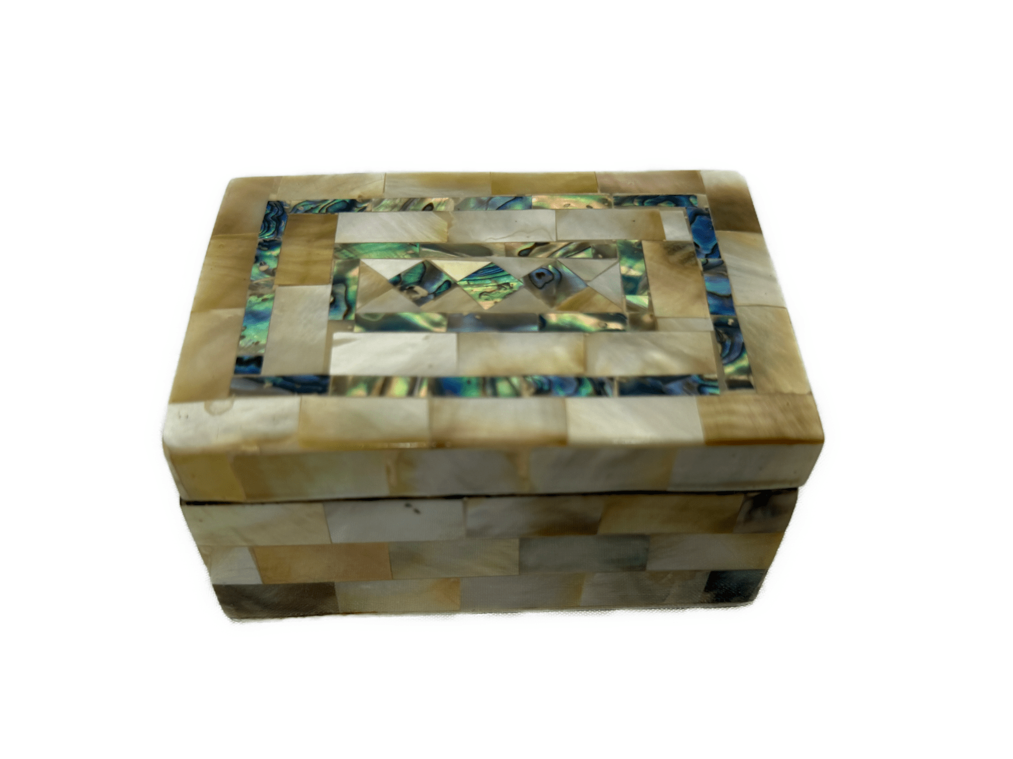 Handmade Mother of Pearl Jewelry Box – Geometric Inlay - Laila Hand Made Gifts