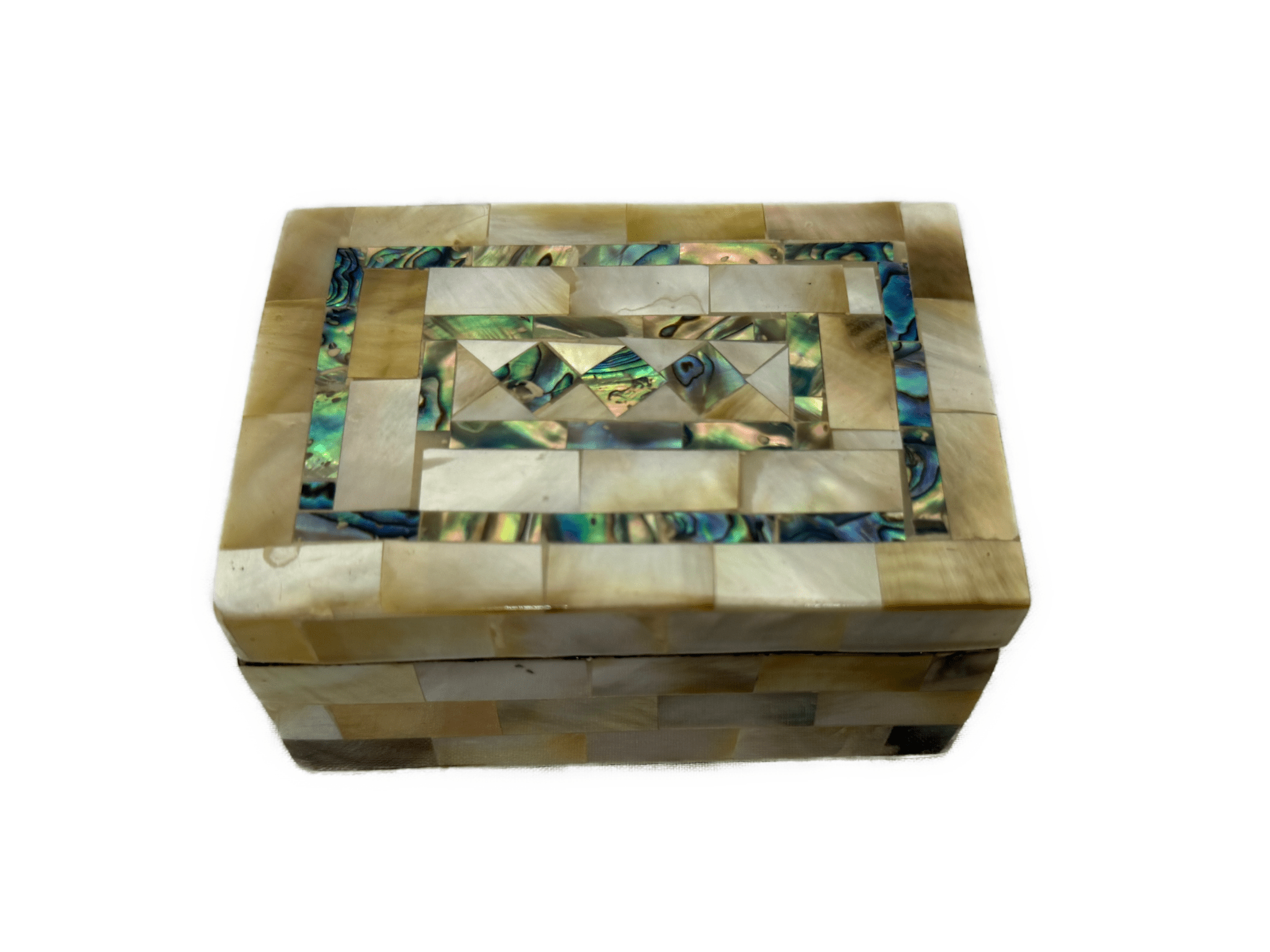 Handmade Mother of Pearl Jewelry Box – Geometric Inlay - Laila Hand Made Gifts
