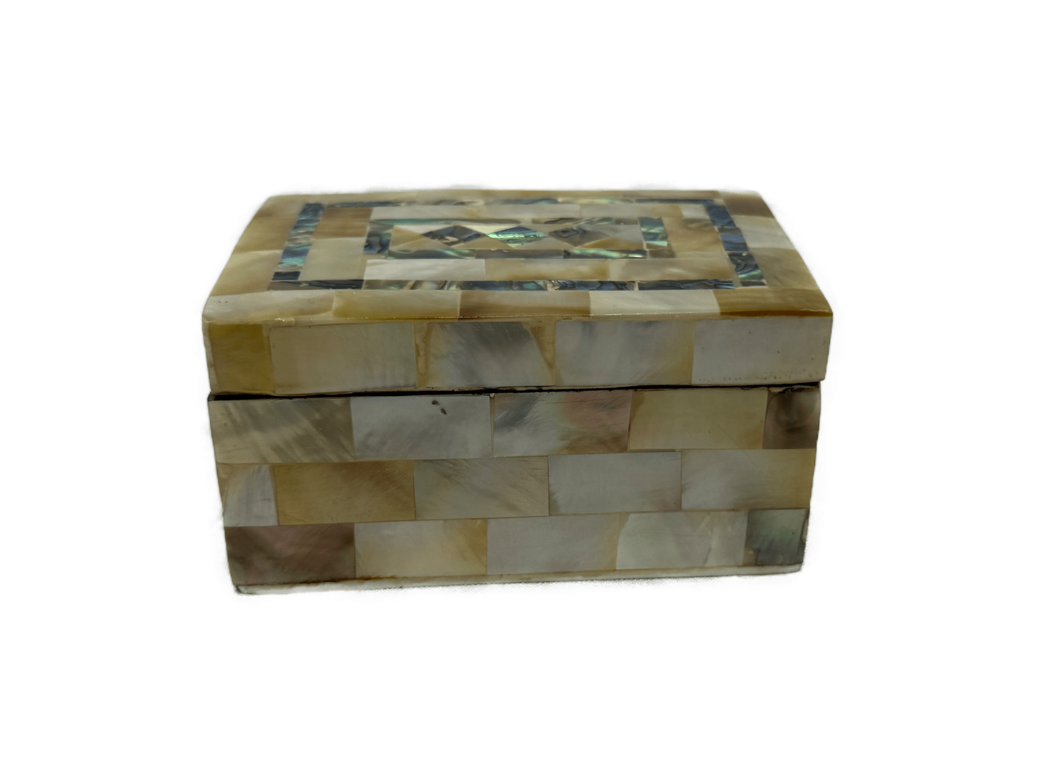 Handmade Mother of Pearl Jewelry Box – Geometric Inlay - Laila Hand Made Gifts