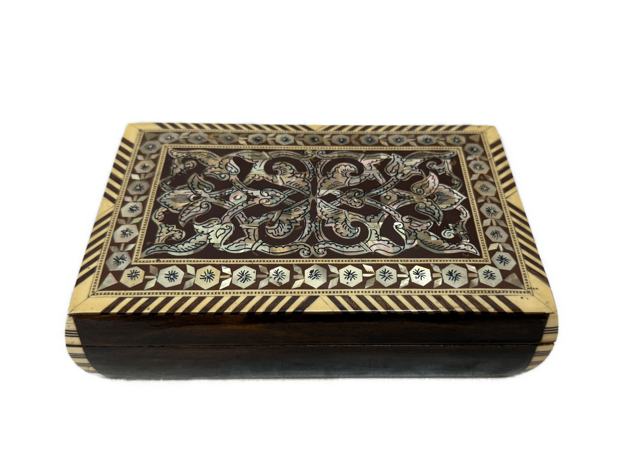 Handmade Mother of Pearl Jewelry Box | Camel Bone & Brass Inlay Wooden Keepsake Box | Luxury Egyptian Gift - Laila Hand Made Gifts