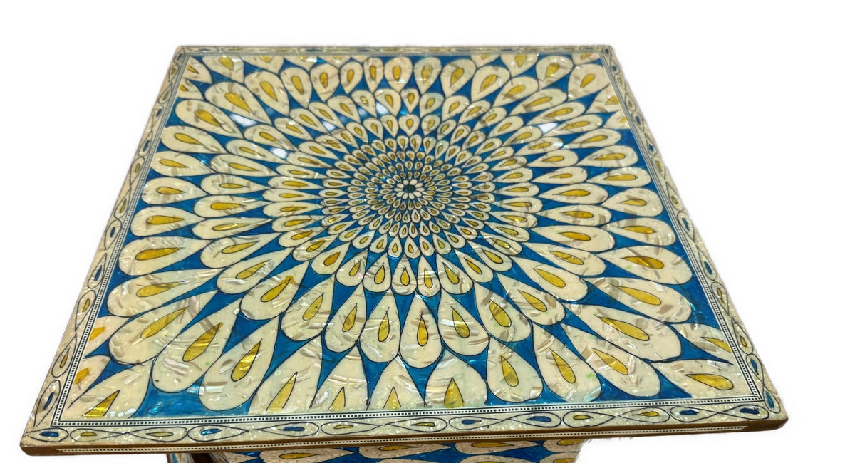 Handmade Shell Inlay End Table – Egyptian Wood Inlay - Laila Hand Made Gifts