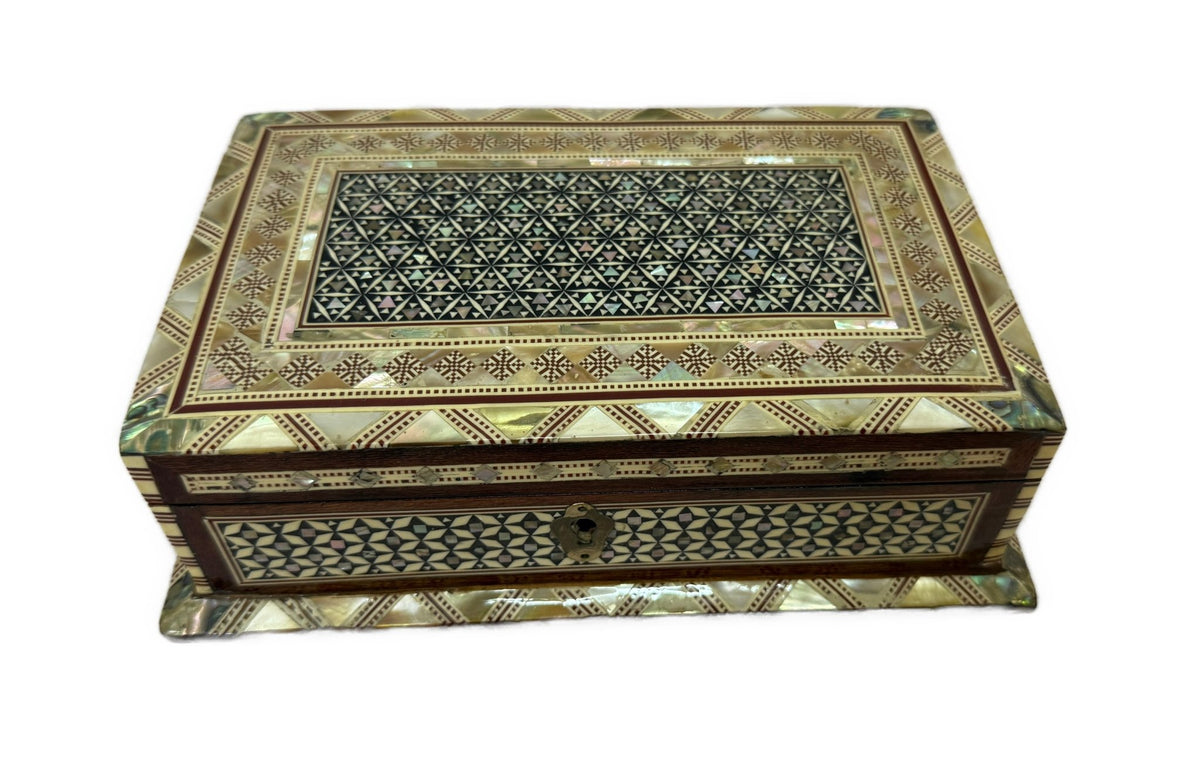 Handmade Shell Inlay Jewelry Box – Egyptian Geometric Design - Laila Hand Made Gifts