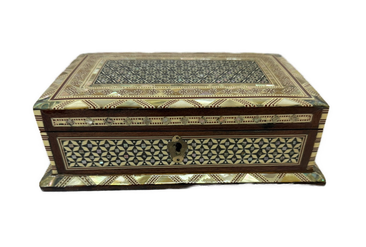 Handmade Shell Inlay Jewelry Box – Egyptian Geometric Design - Laila Hand Made Gifts