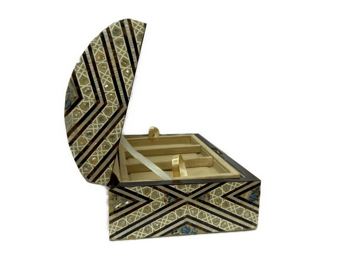 Handmade Shell Inlay Jewelry Box – Egyptian Geometric Design - Laila Hand Made Gifts