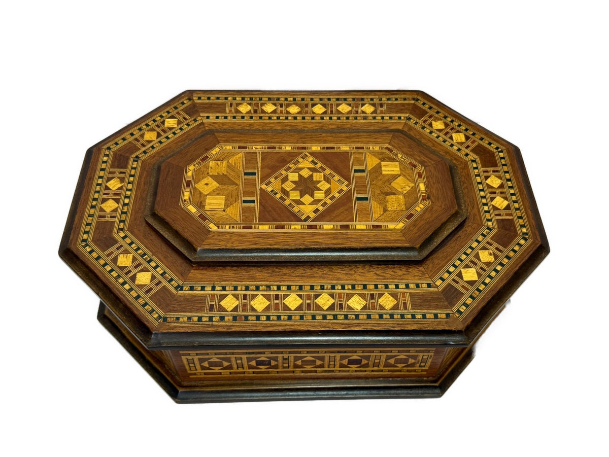 Handcrafted Wood Inlay Jewelry Box – Octagonal Marquetry - Laila Hand Made Gifts
