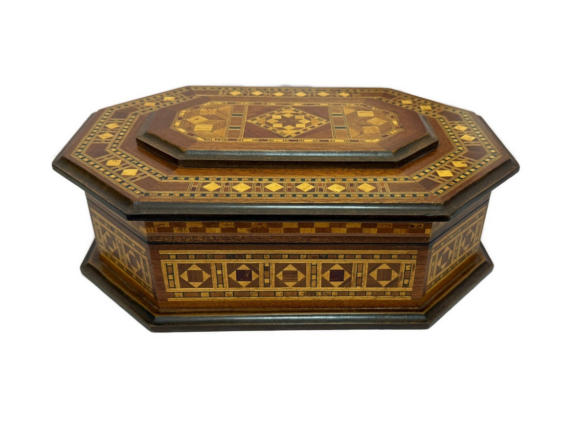 Handcrafted Wood Inlay Jewelry Box – Octagonal Marquetry - Laila Hand Made Gifts