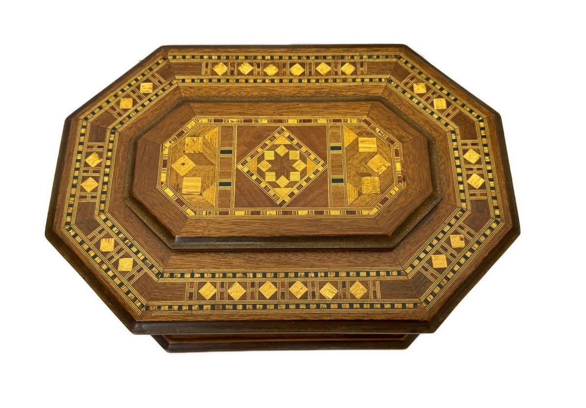 Handcrafted Wood Inlay Jewelry Box – Octagonal Marquetry - Laila Hand Made Gifts