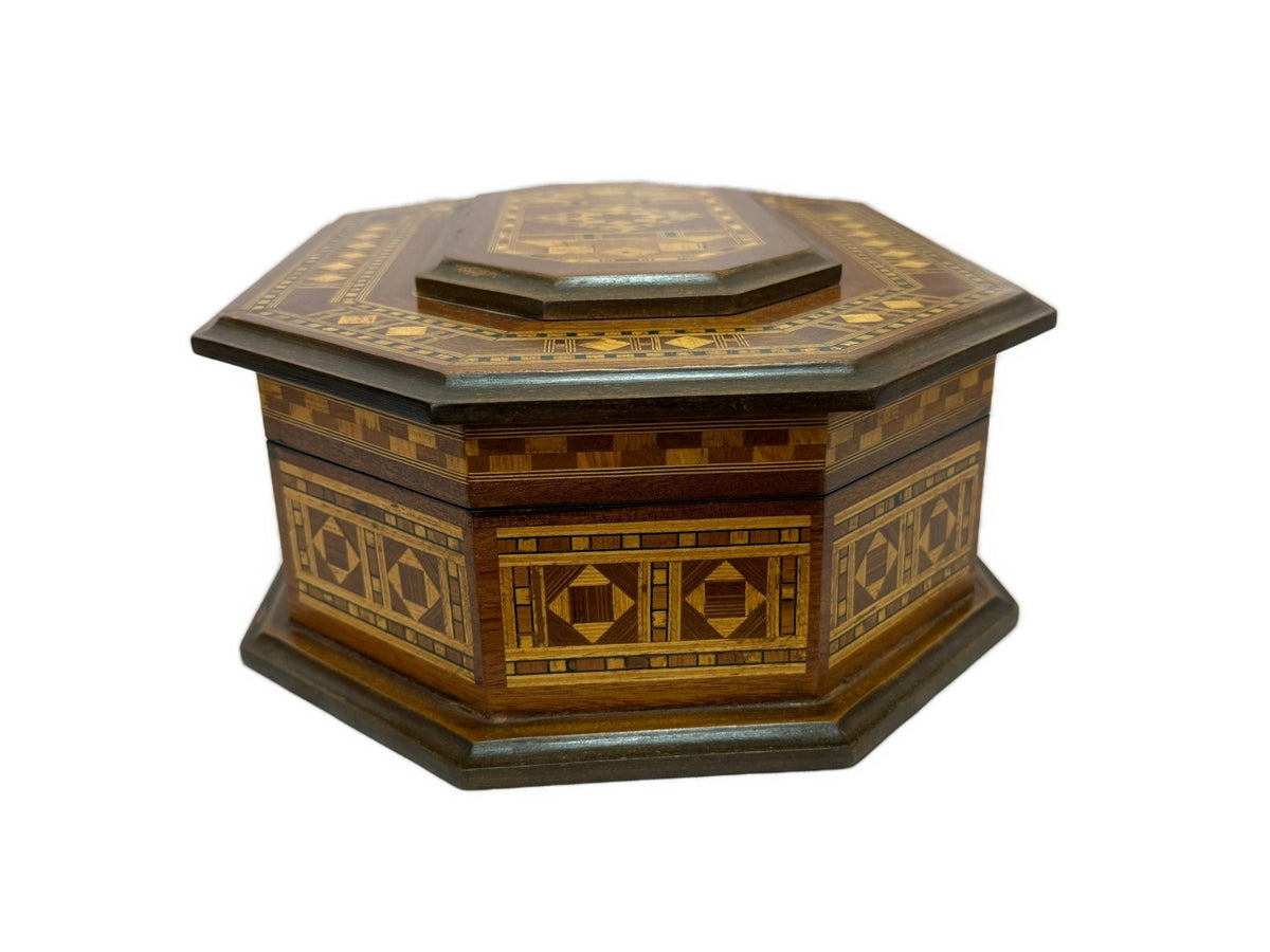 Handcrafted Wood Inlay Jewelry Box – Octagonal Marquetry - Laila Hand Made Gifts