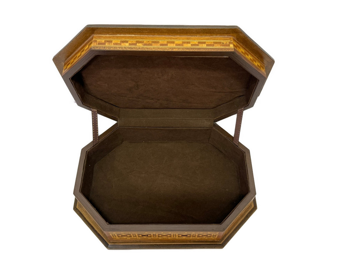 Handcrafted Wood Inlay Jewelry Box – Octagonal Marquetry - Laila Hand Made Gifts