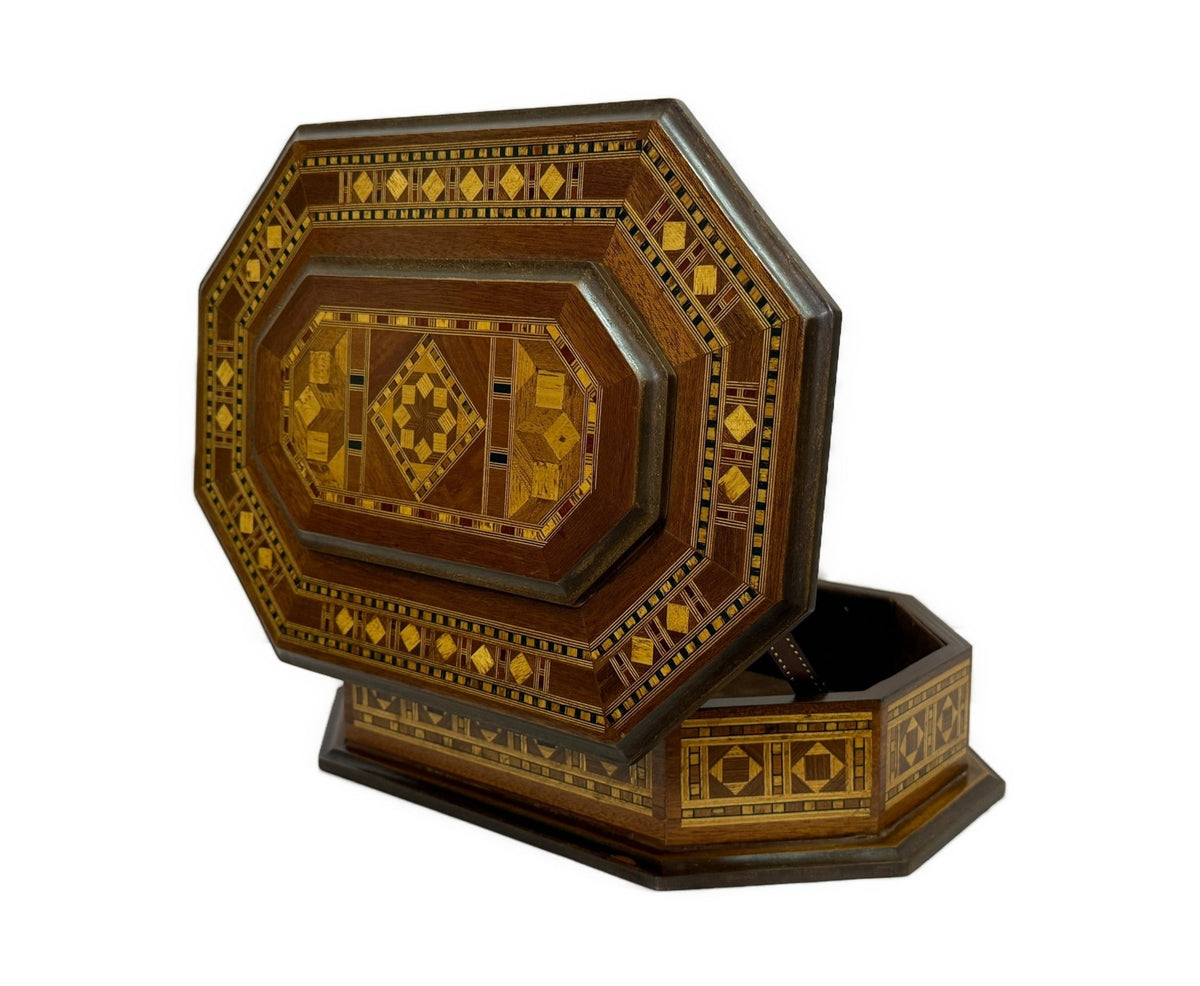 Handcrafted Wood Inlay Jewelry Box – Octagonal Marquetry - Laila Hand Made Gifts