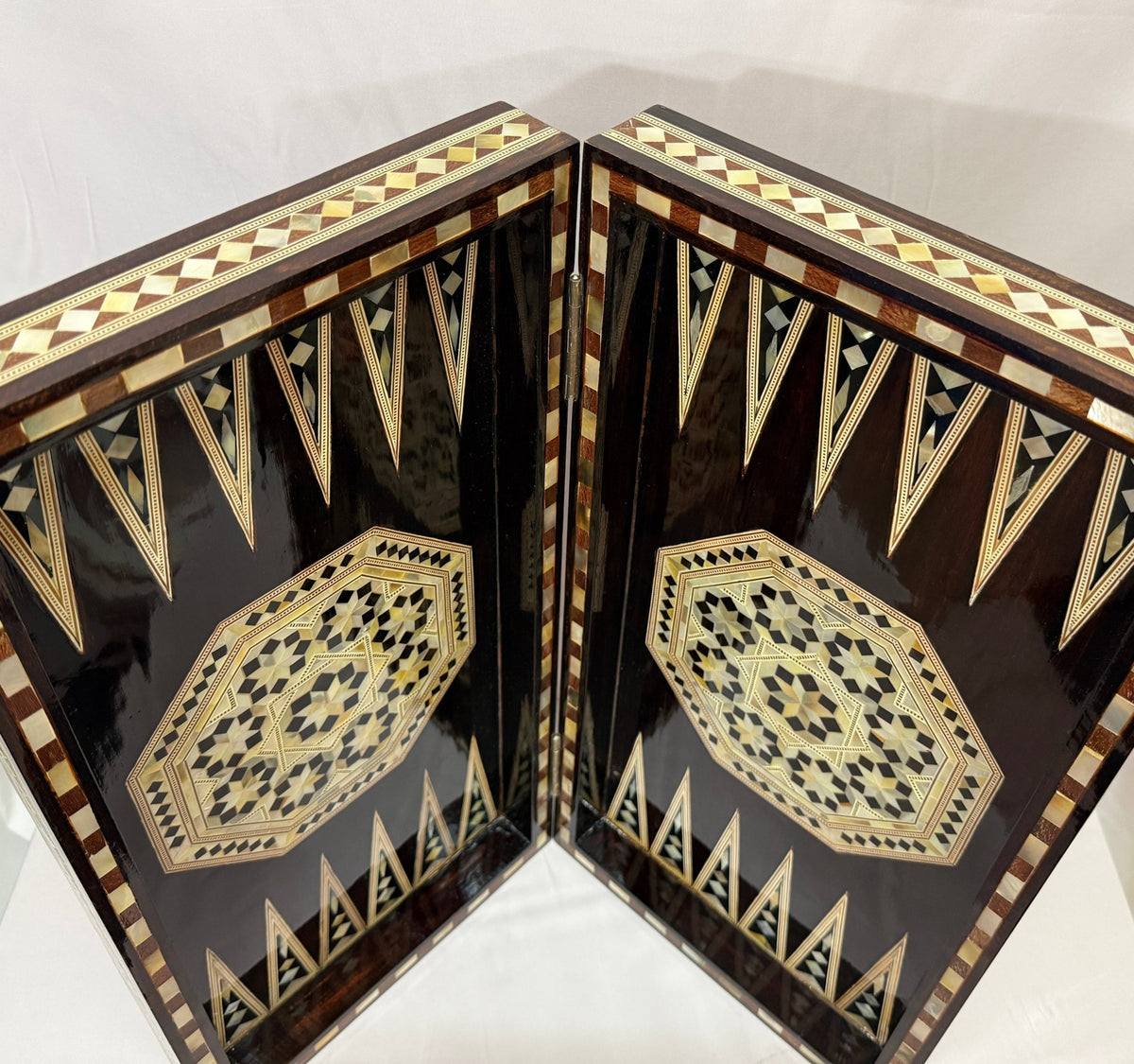 Handmade Wooden Backgammon Board – Mother of Pearl Inlay, Egyptian-Inspired Game Set - Laila Hand Made Gifts