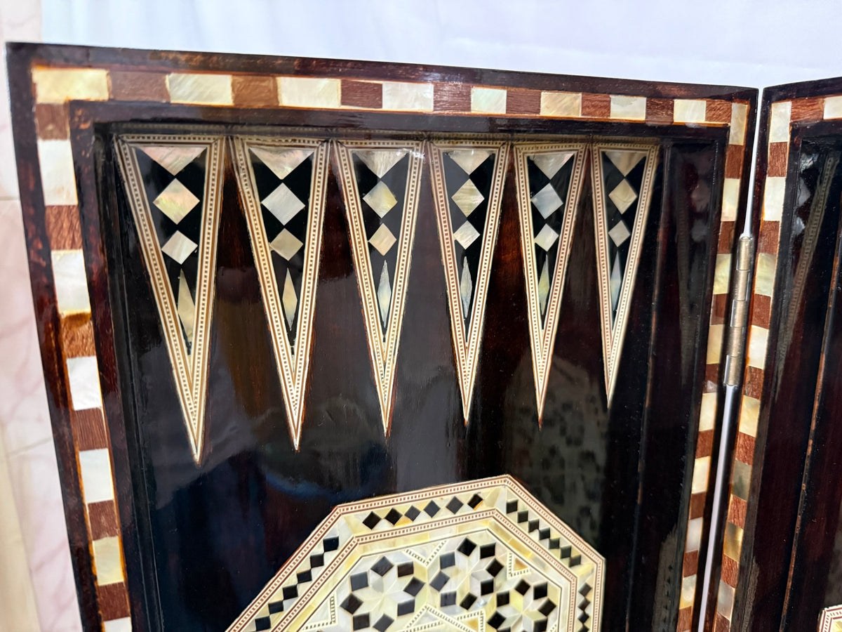 Handmade Wooden Backgammon Board – Mother of Pearl Inlay, Egyptian-Inspired Game Set - Laila Hand Made Gifts