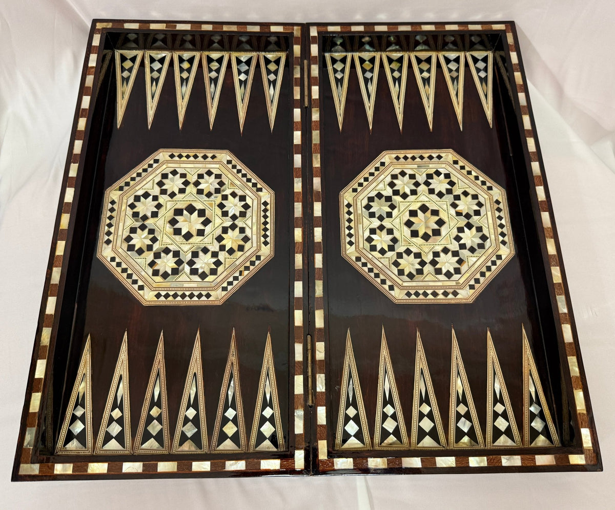 Handmade Wooden Backgammon Board – Mother of Pearl Inlay, Egyptian-Inspired Game Set - Laila Hand Made Gifts