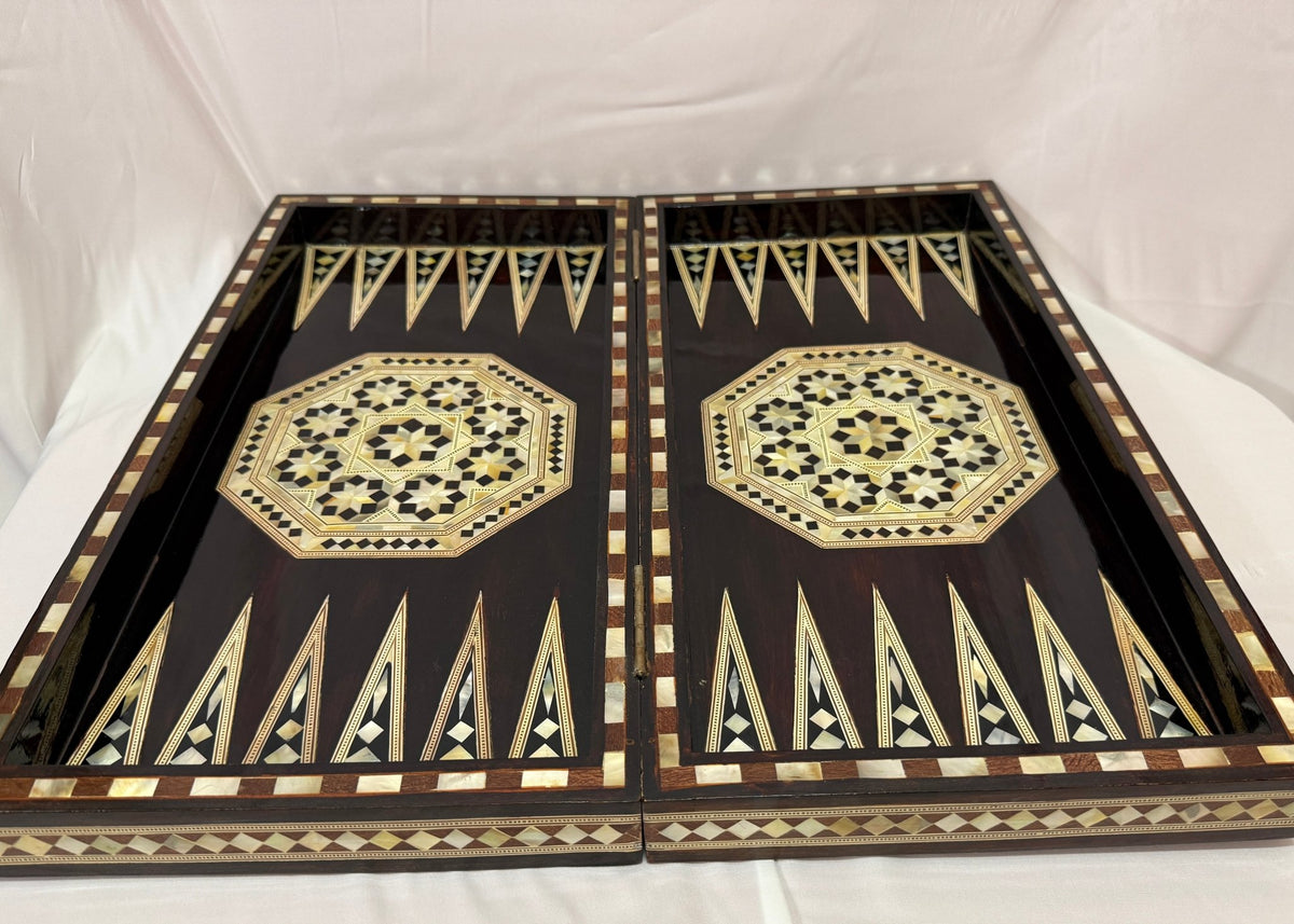 Handmade Wooden Backgammon Board – Mother of Pearl Inlay, Egyptian-Inspired Game Set - Laila Hand Made Gifts