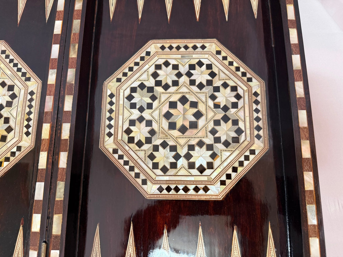 Handmade Wooden Backgammon Board – Mother of Pearl Inlay, Egyptian-Inspired Game Set - Laila Hand Made Gifts