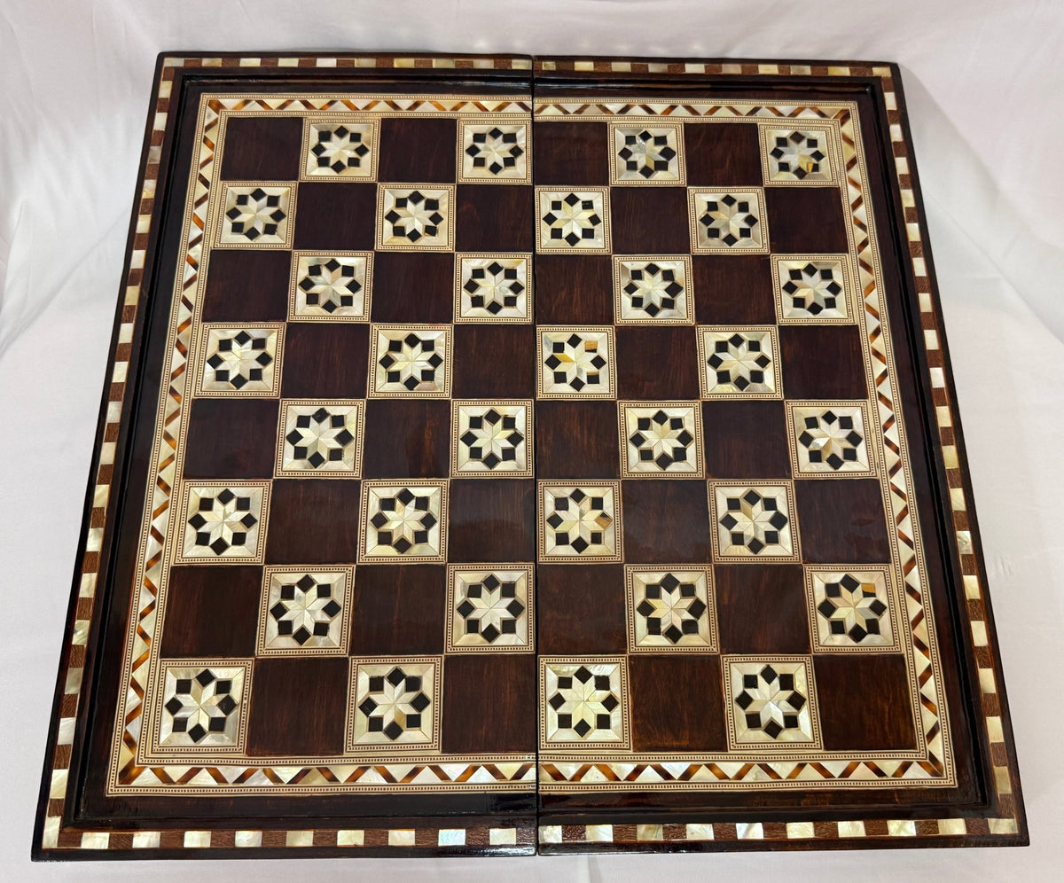 Handmade Wooden Backgammon Board – Mother of Pearl Inlay, Egyptian-Inspired Game Set - Laila Hand Made Gifts