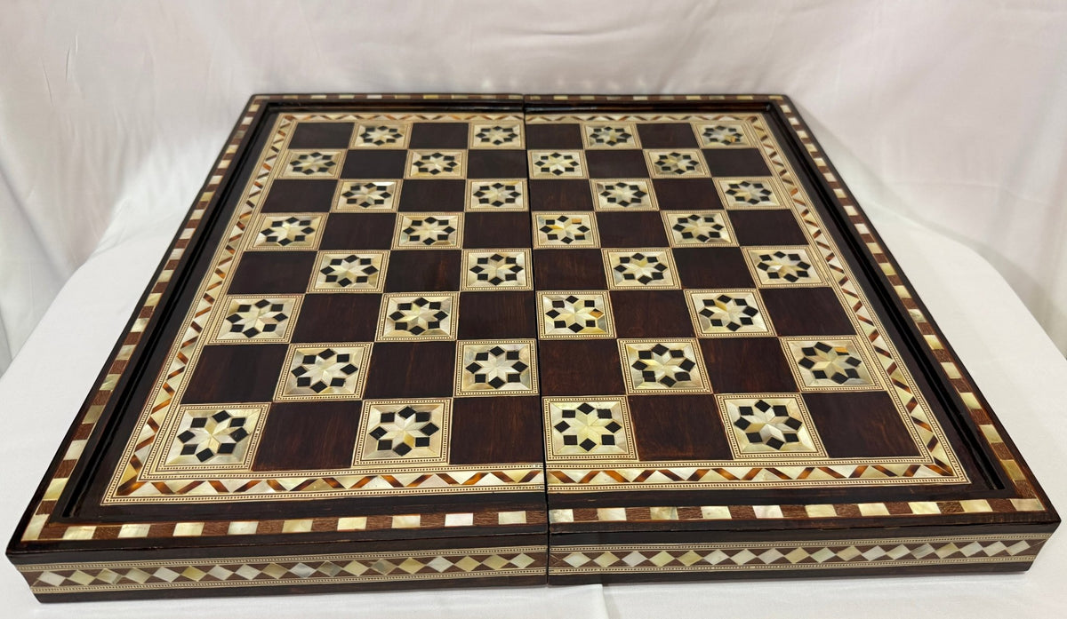 Handmade Wooden Backgammon Board – Mother of Pearl Inlay, Egyptian-Inspired Game Set - Laila Hand Made Gifts