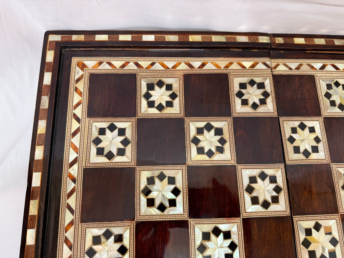Handmade Wooden Backgammon Board – Mother of Pearl Inlay, Egyptian-Inspired Game Set - Laila Hand Made Gifts
