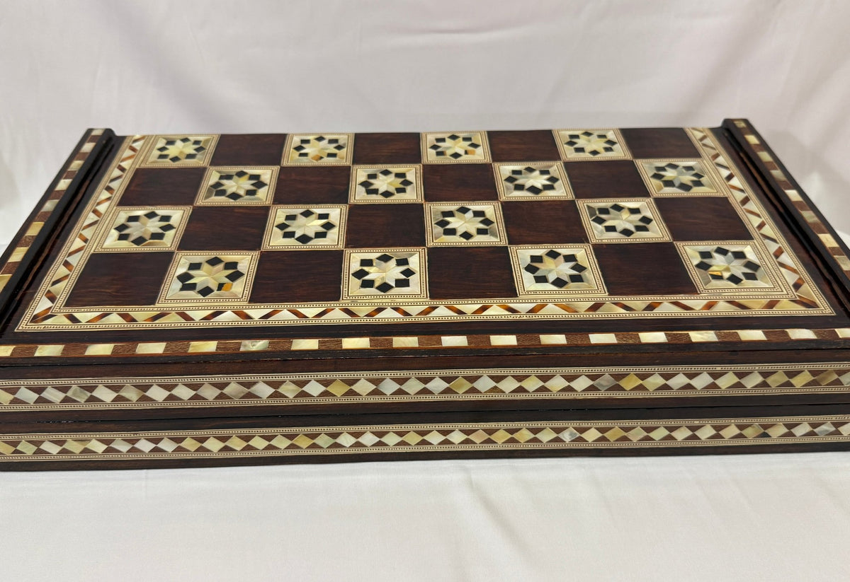 Handmade Wooden Backgammon Board – Mother of Pearl Inlay, Egyptian-Inspired Game Set - Laila Hand Made Gifts