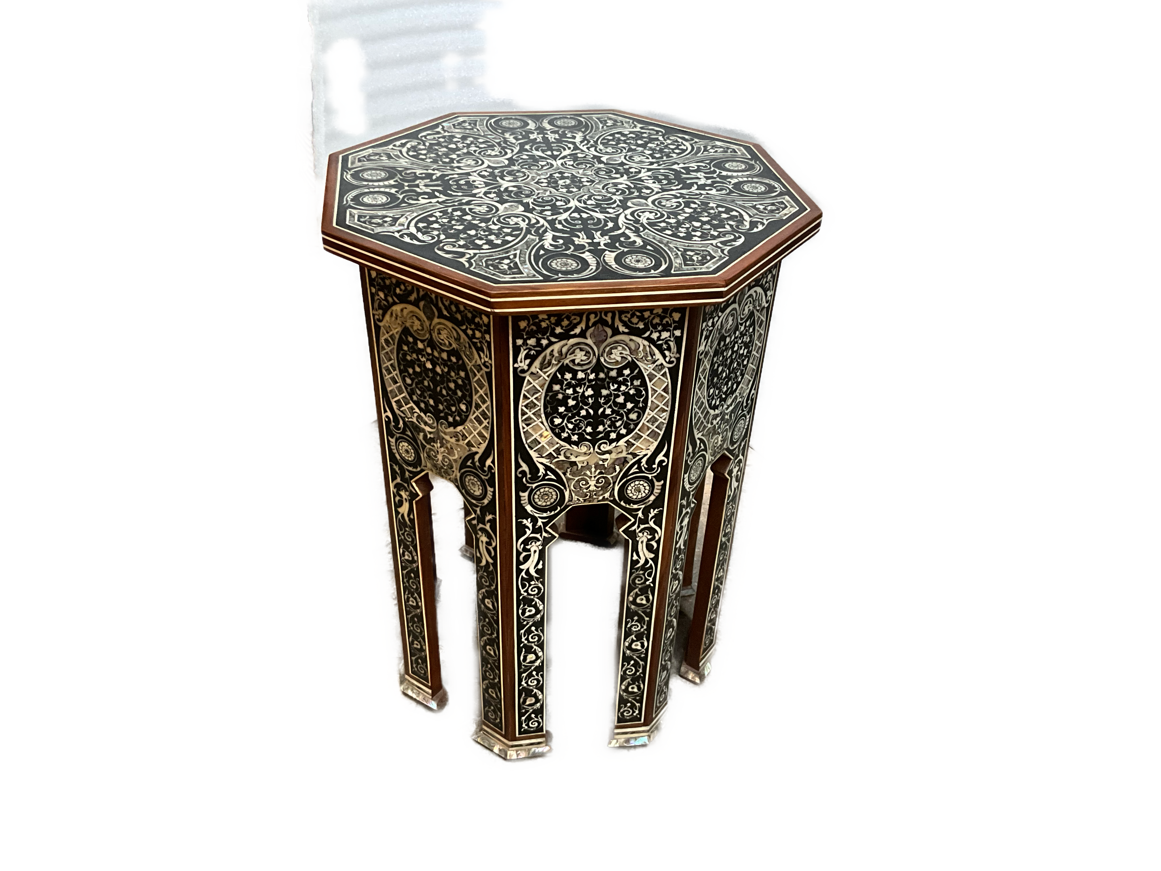 Handmade Wooden End Table Carving Wood Table Home Decor Mother of Pearl Inlay