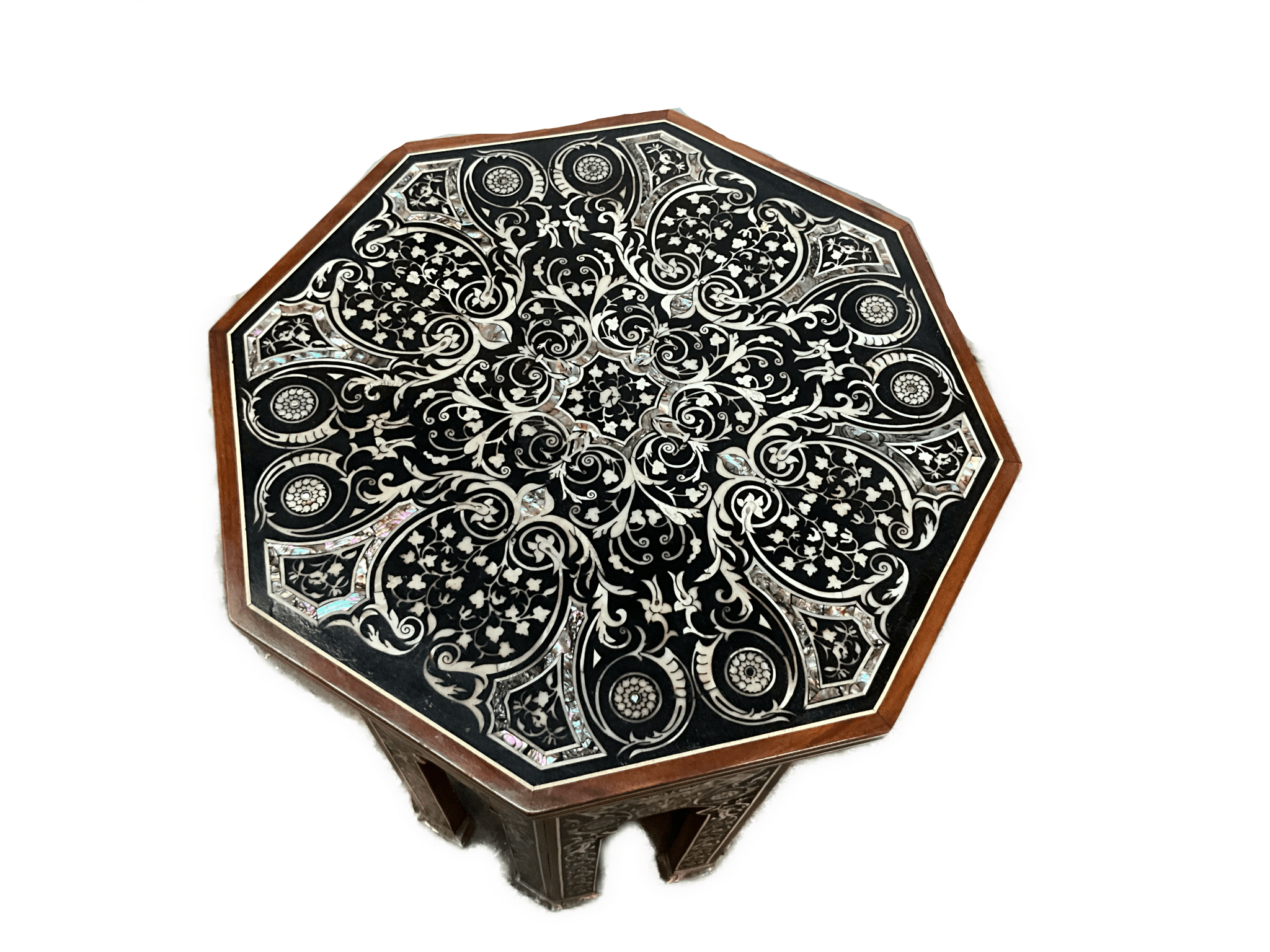 Handmade Wooden End Table Carving Wood Table Home Decor Mother of Pearl Inlay - Laila Hand Made Gifts