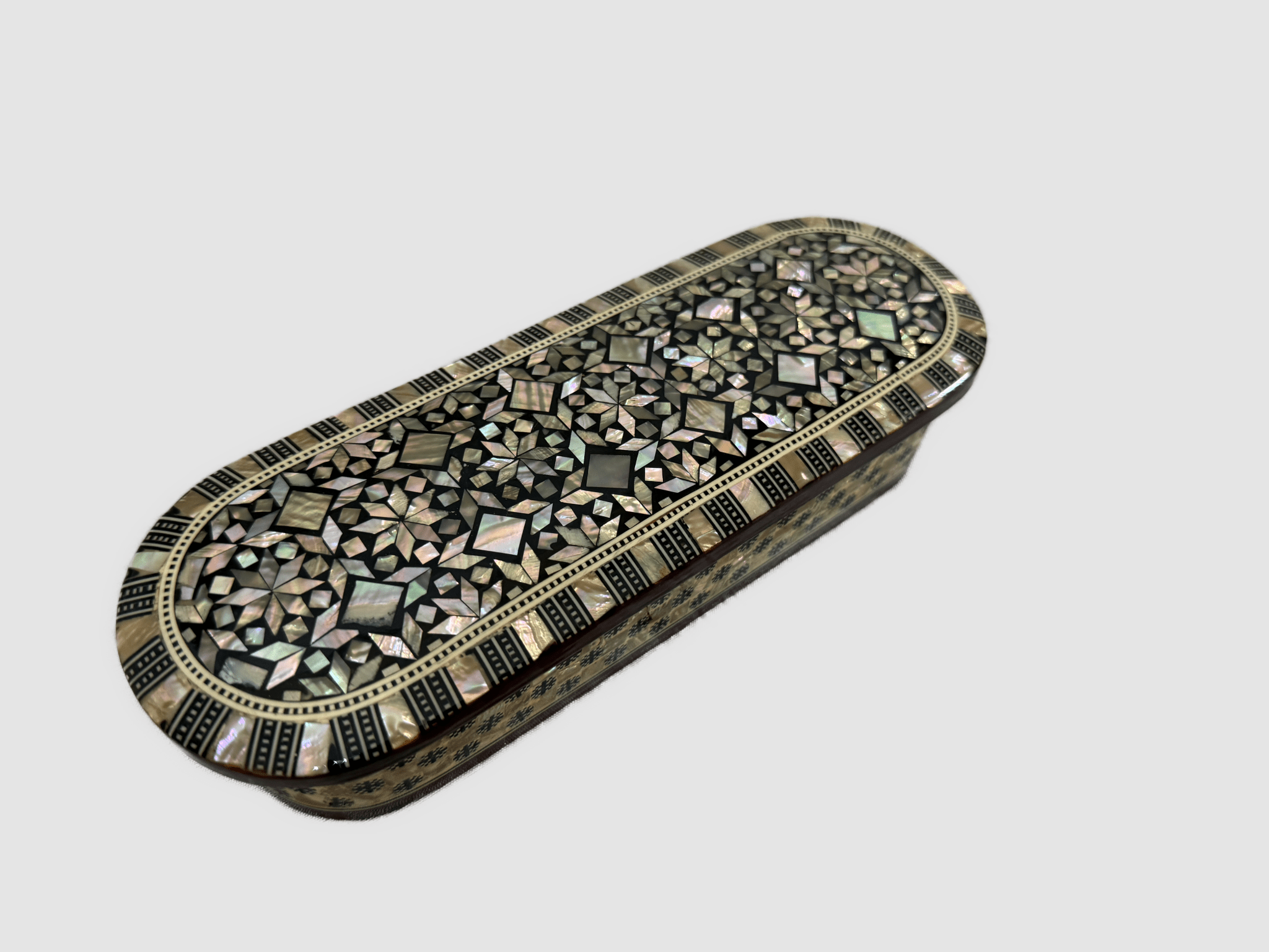 Handmade Mother of Pearl Inlay Wooden Jewelry Box – Oval Trinket Storage – Egyptian Craft - Laila Hand Made Gifts