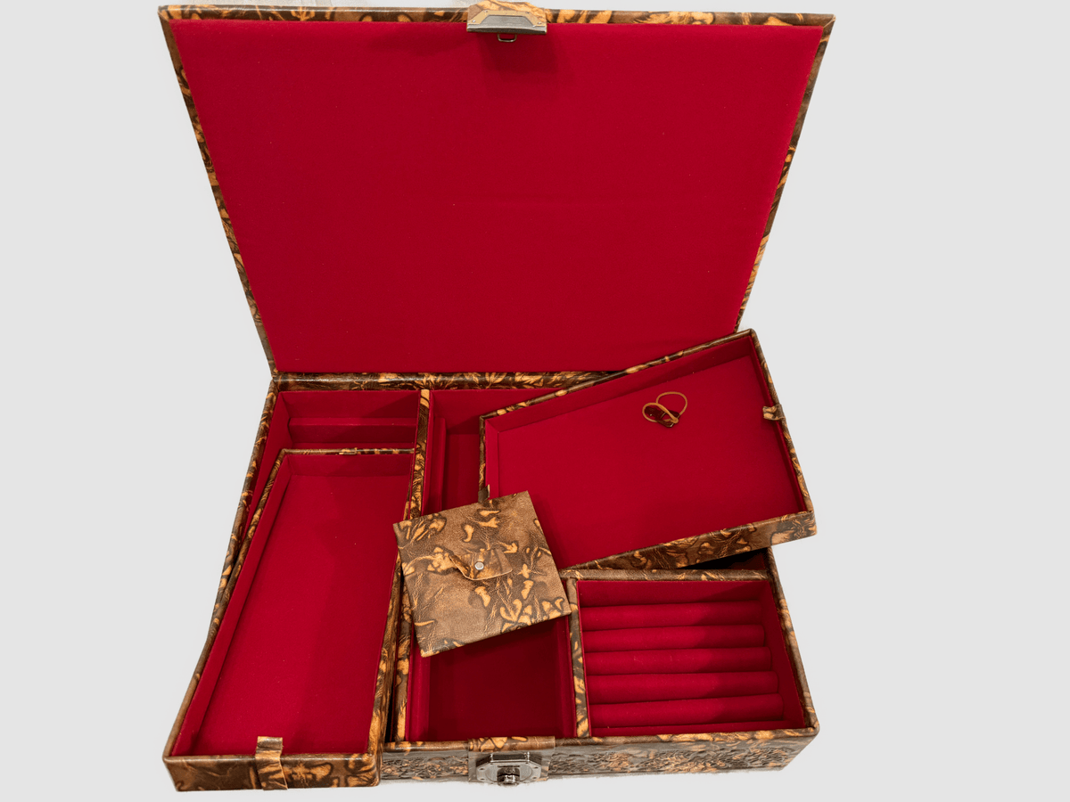 Handmade Genuine Leather Jewelry Box – Gold Embossed Pharaoh Design, Luxury Trinket Storage Box - Laila Hand Made Gifts