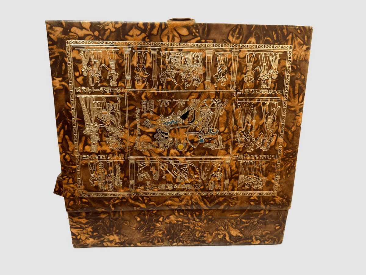 Handmade Genuine Leather Jewelry Box – Gold Embossed Pharaoh Design, Luxury Trinket Storage Box - Laila Hand Made Gifts